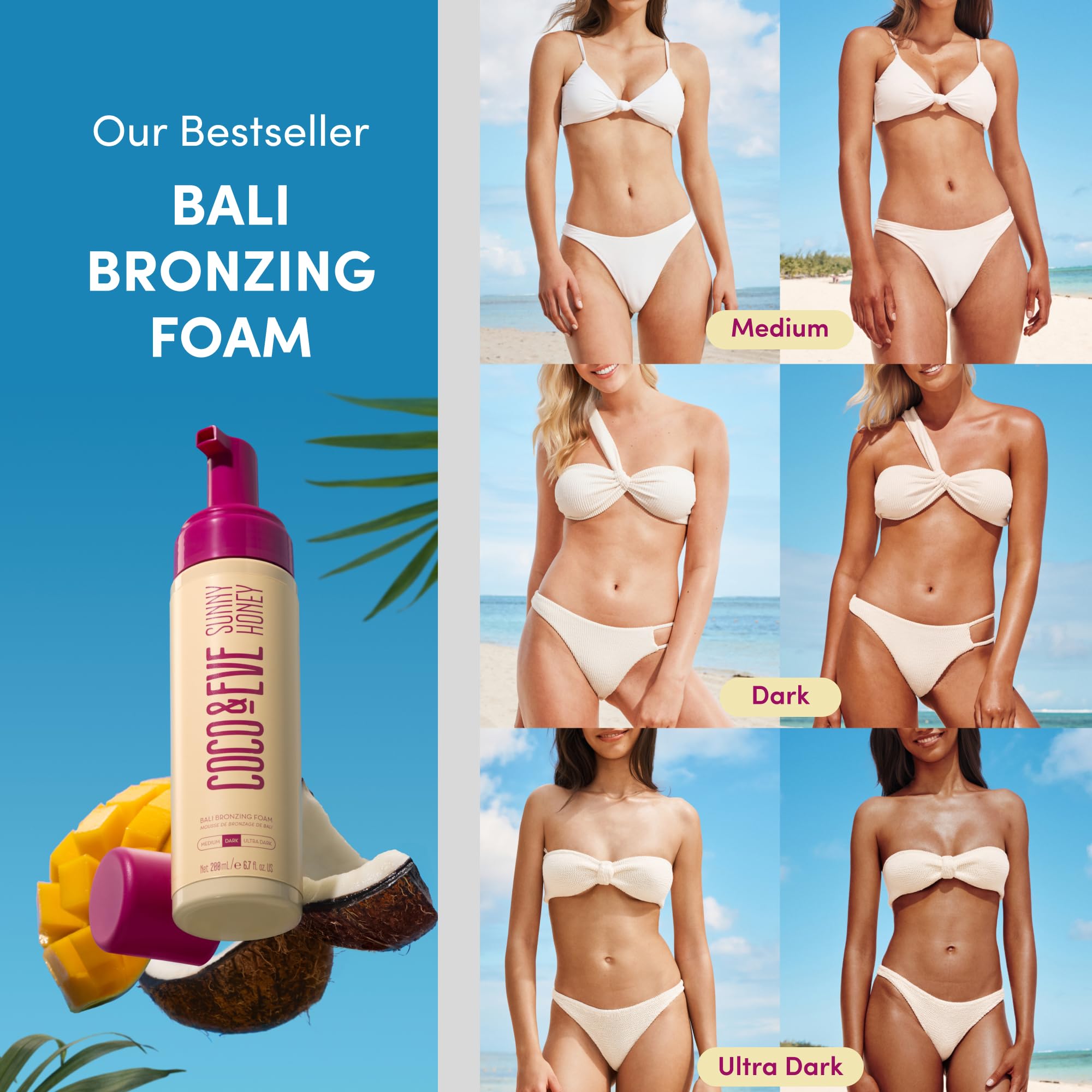 Coco & Eve Sunny Honey Self Tanner Foam - (Medium) Fast Drying, Streak-Free Sunless Tanning Mousse, Tropically Scented Lightweight Natural Looking Tan Coco & Eve buy supplements canada