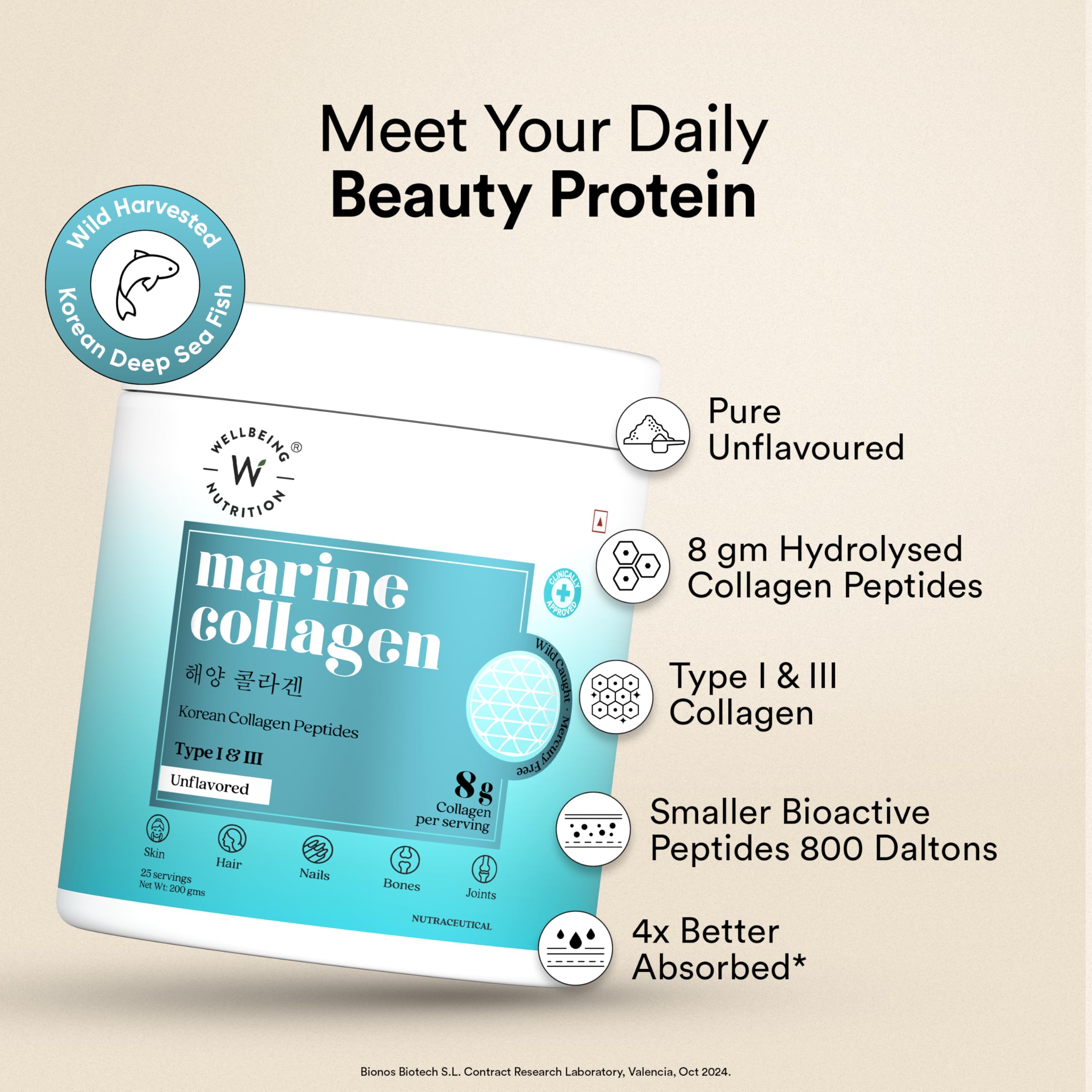 WELLBEING NUTRITION Pure Korean Marine Collagen Supplements for Women & Men, 200g | Hydrolyzed Collagen Powder and Amino Acids | Supports Healthy Skin, Hair, Nails, Bone & Joint | Unflavored WELLBEING NUTRITION buy supplements canada