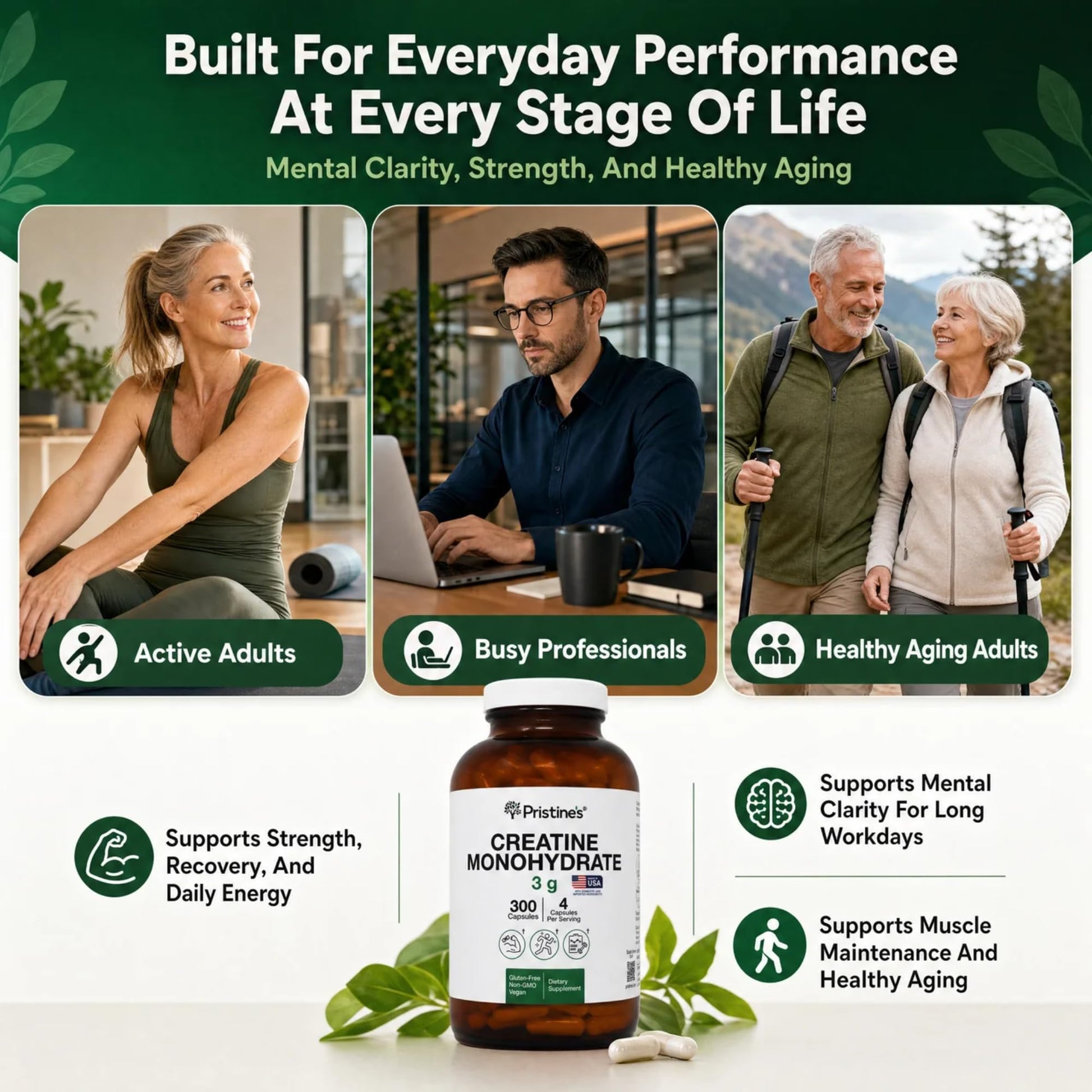 PRISTINE'S Creatine Monohydrate Capsules for Women & Men - NSF Certified 75 Day Supply 3G Creatine Pills for Women - Cognitive & Athletic Performance Support PRISTINE'S buy supplements canada