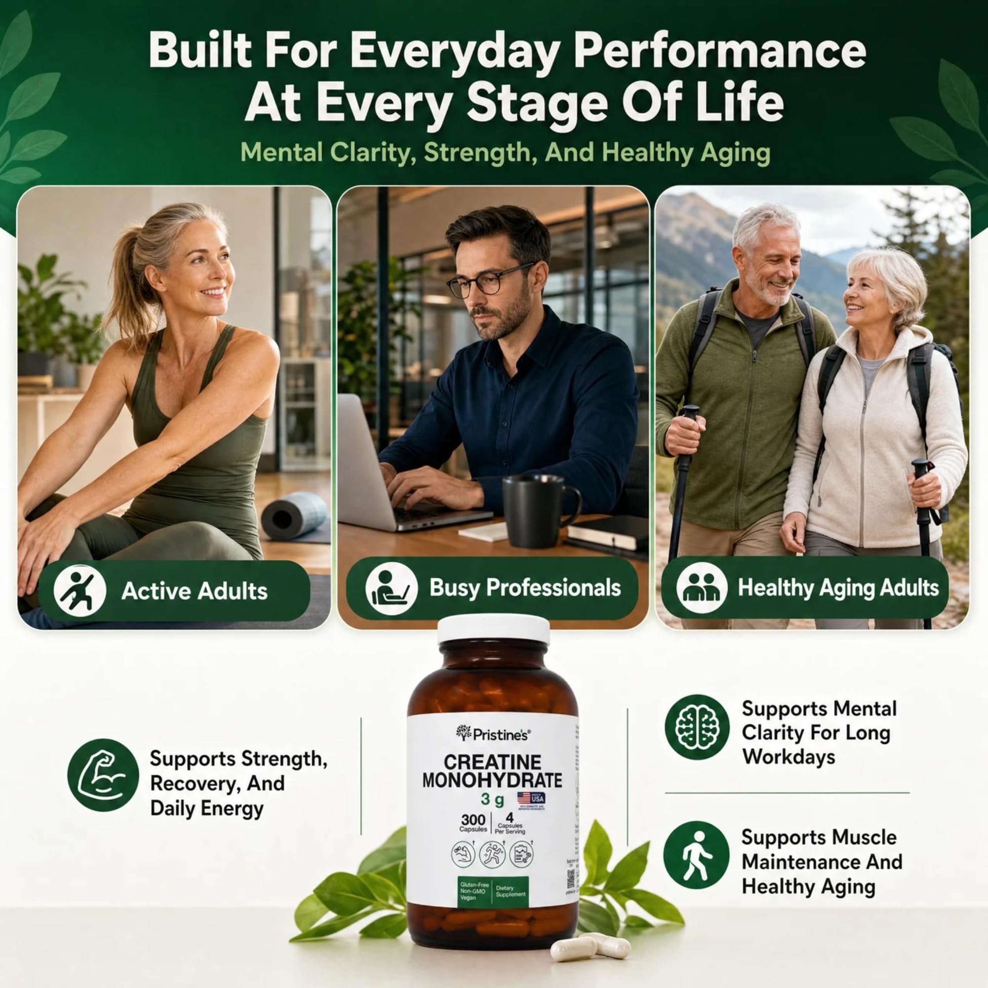 PRISTINE'S Creatine Monohydrate Capsules for Women & Men - NSF Certified 75 Day Supply 3G Creatine Pills for Women - Cognitive & Athletic Performance Support PRISTINE'S buy supplements canada