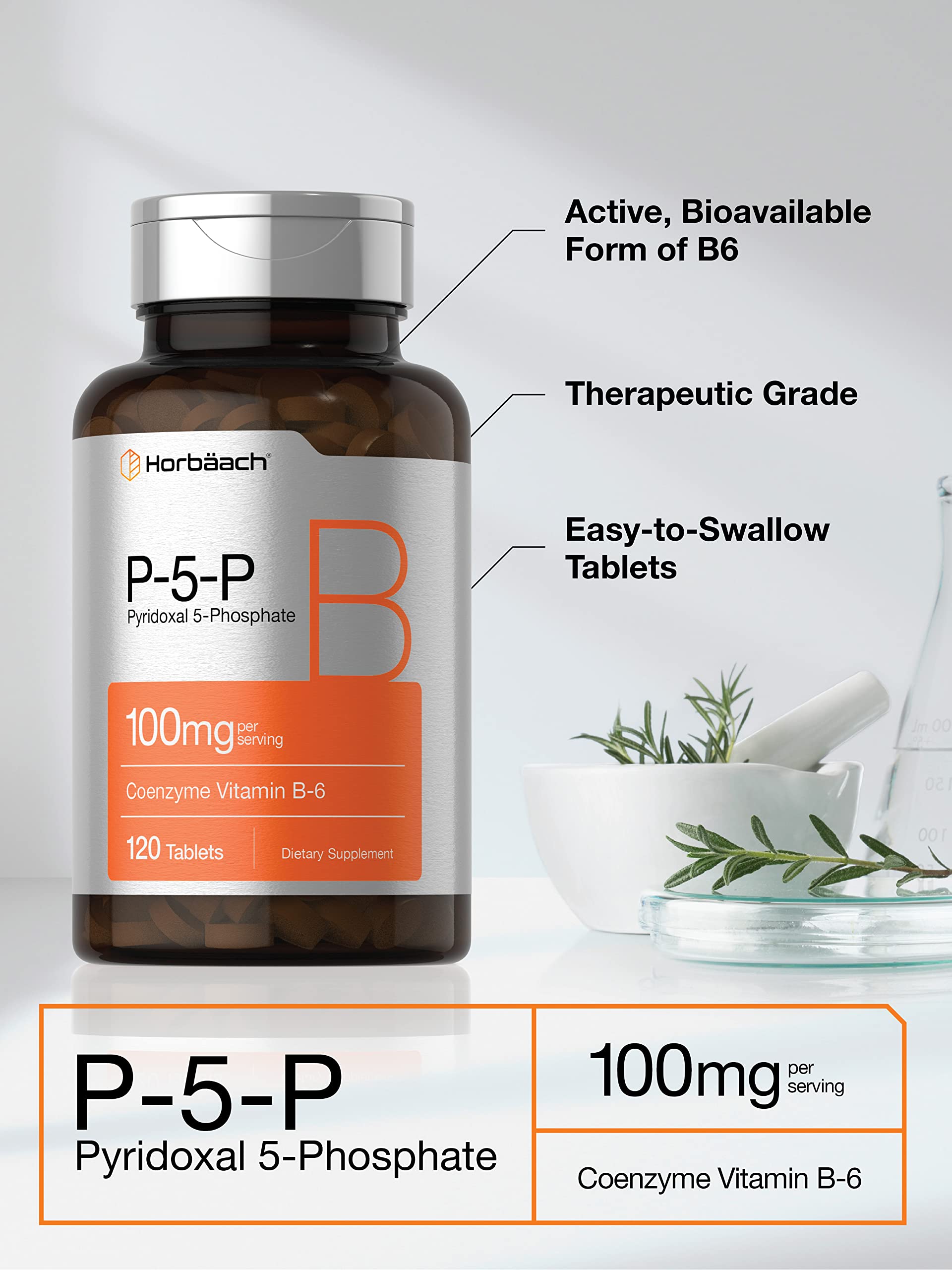 P-5-P Activated Vitamin B6 100mg | 120 Tablets | Vegetarian Supplement, Non-GMO Horbäach buy supplements canada