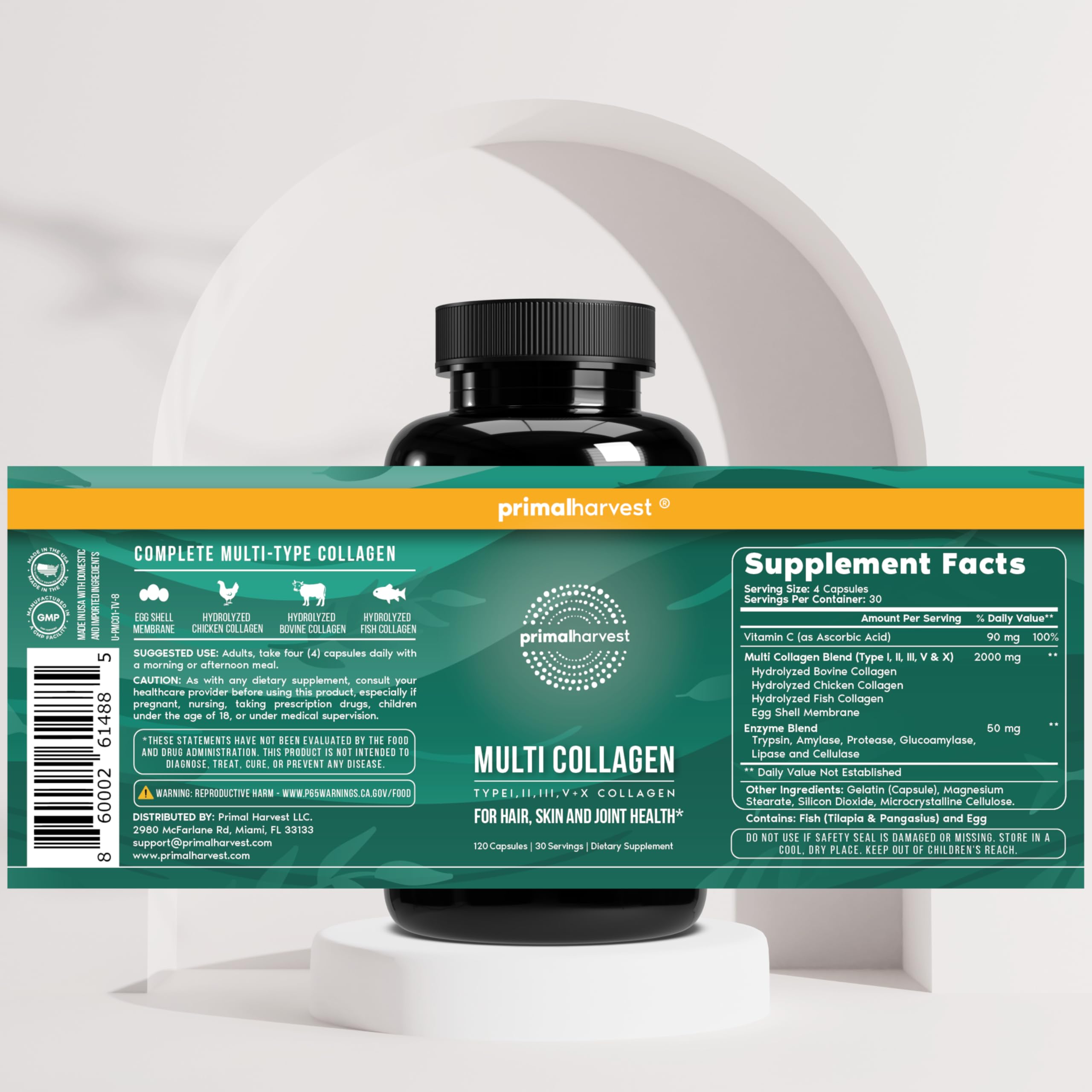 Primal Harvest Multi Collagen Pills for Women and Men (Type I, II, III, V, X) 120 Capsules w/Vitamin C for Hair, Skin, Nails Primal Harvest buy supplements canada