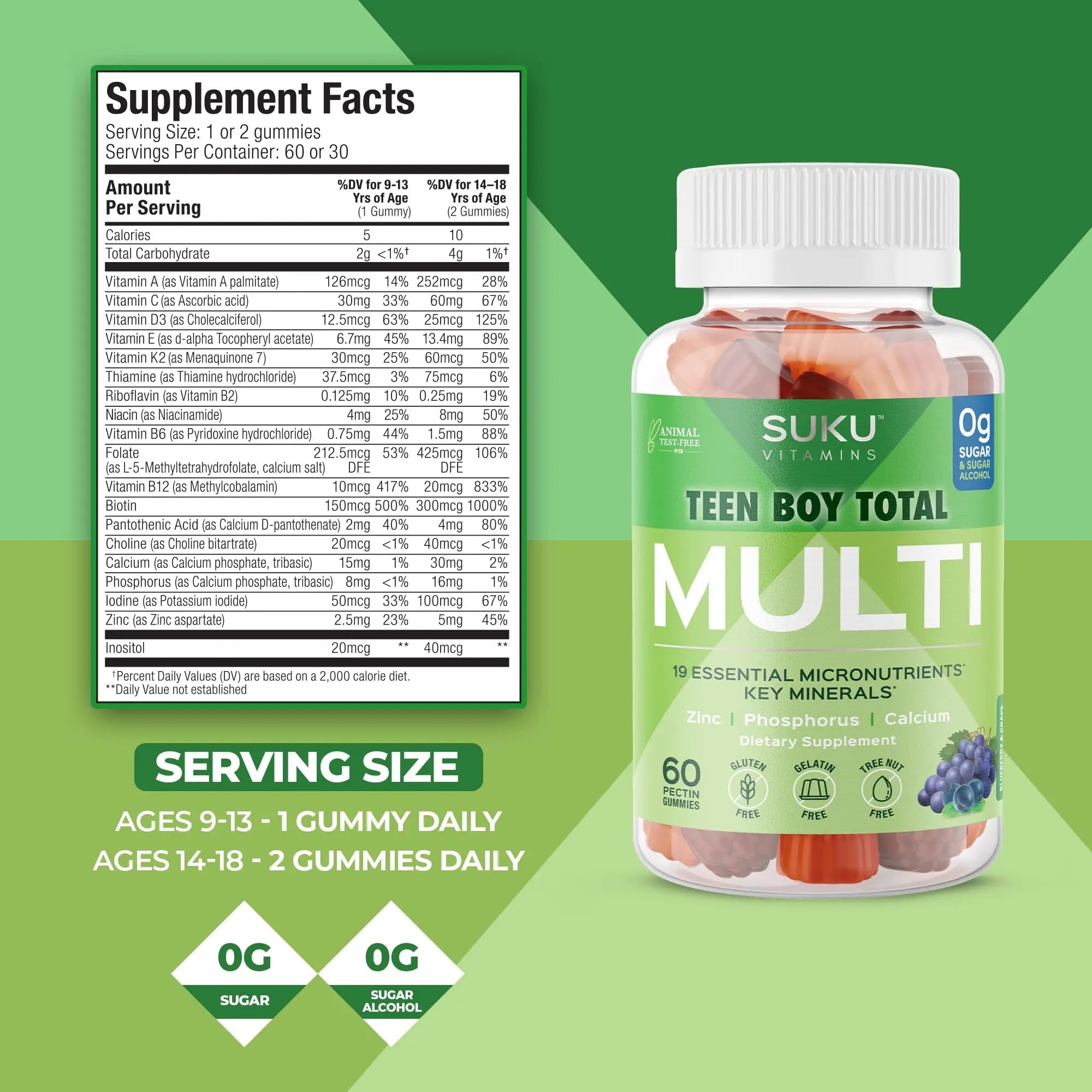 SUKU Teen Boy Multivitamin Gummies – Vitamins A, B12, C, D3, E, Zinc & Biotin – Sugar-Free Vegetarian Supplement SUKU buy supplements canada