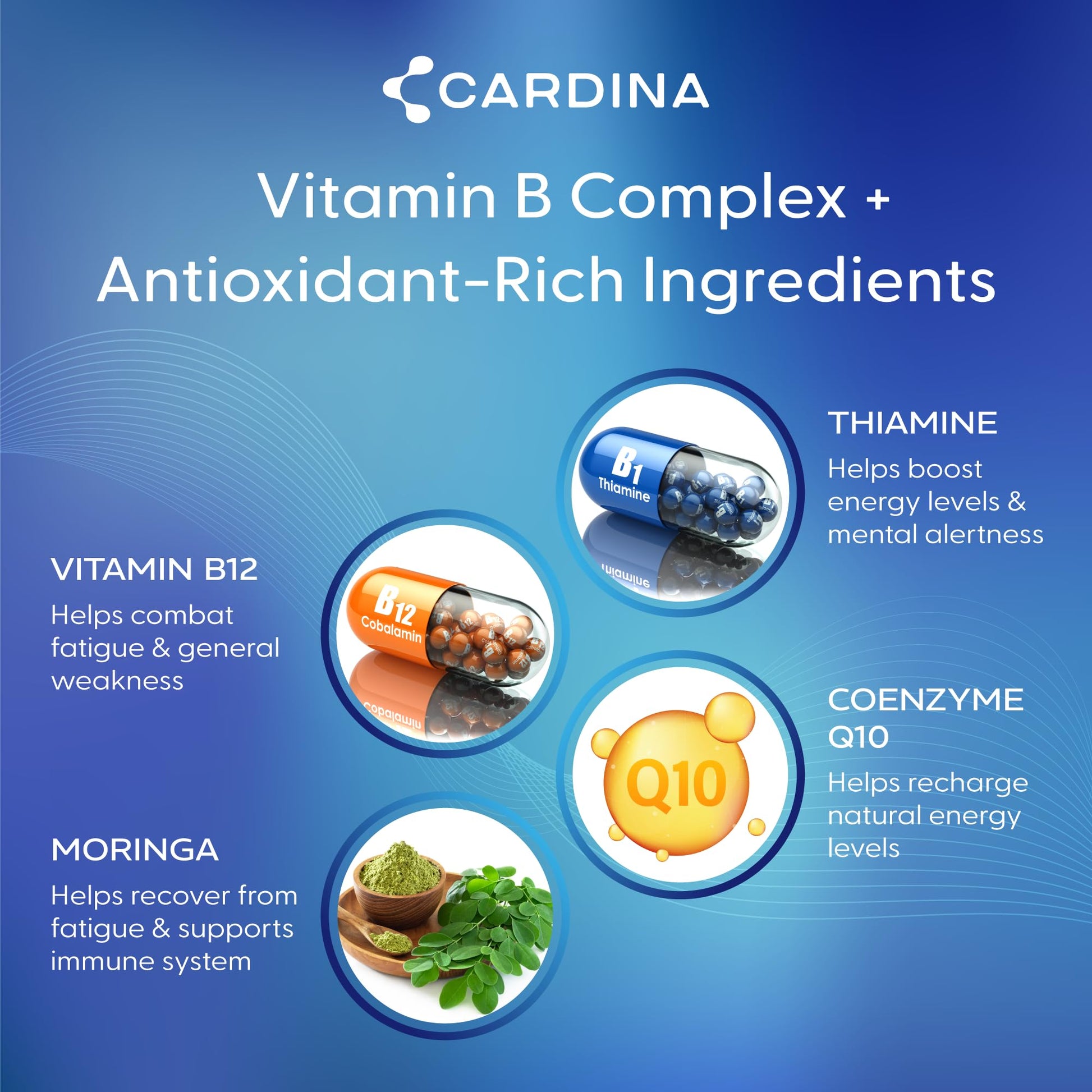 CARDINA B12 Vitamins for Women and Men - Brain Supplements for Memory and Focus with Thiamine B1 Supplement and COQ10 - Brain Memory Support - Non-GMO and Vegan B12 Supplement, 60 Ct CARDINA buy supplements canada