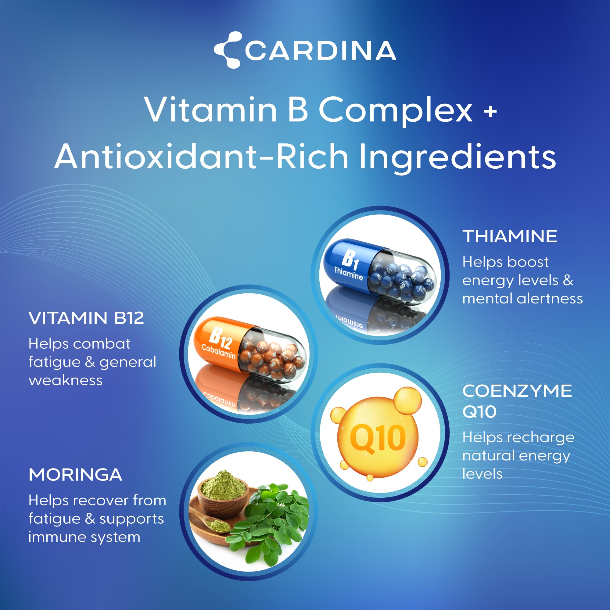 CARDINA B12 Vitamins for Women and Men - Brain Supplements for Memory and Focus with Thiamine B1 Supplement and COQ10 - Brain Memory Support - Non-GMO and Vegan B12 Supplement, 60 Ct CARDINA buy supplements canada