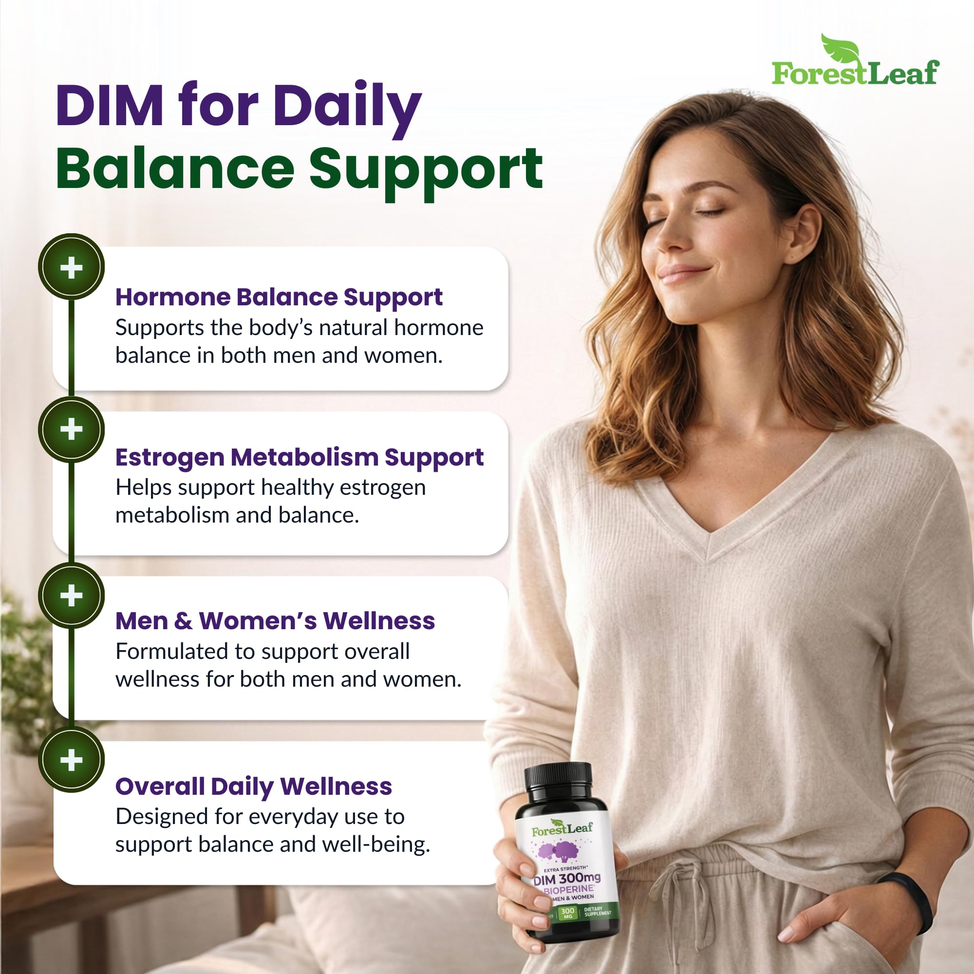 ForestLeaf DIM Supplement - 300mg DIM Estrogen Supplement for Women/Men - Diindolylmethane with BioPerine Black Pepper - Support for Detox, Metabolism, Hormone Balance & Menopause - 90 Caps ForestLeaf buy supplements canada