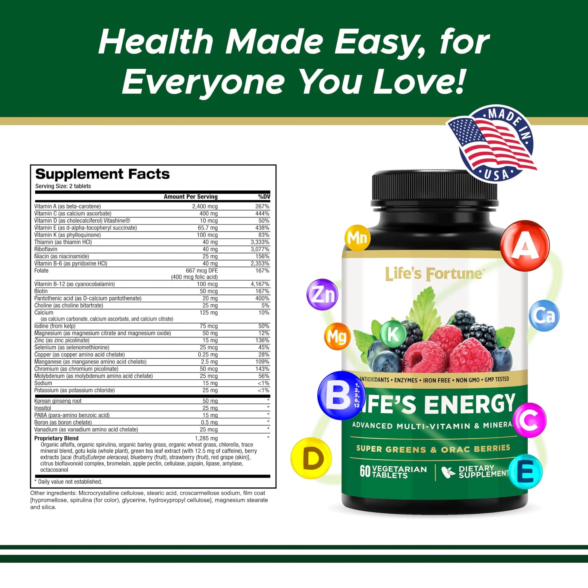 Life's Energy Advanced Daily Multivitamin for Men & Women, Energy and Immune Support Supplement with Super Greens, Antioxidants, Enzymes Life's Fortune buy supplements canada