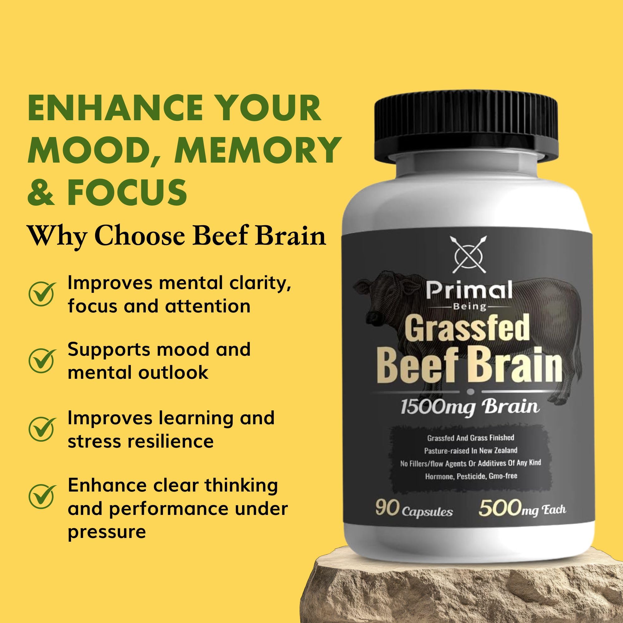 Primal Being Grassfed Beef Brain, Supports Memory, Mood, Focus, Energy, Cognitive Health - 90 Capsules, 1500mg per Serving Primal Being buy supplements canada