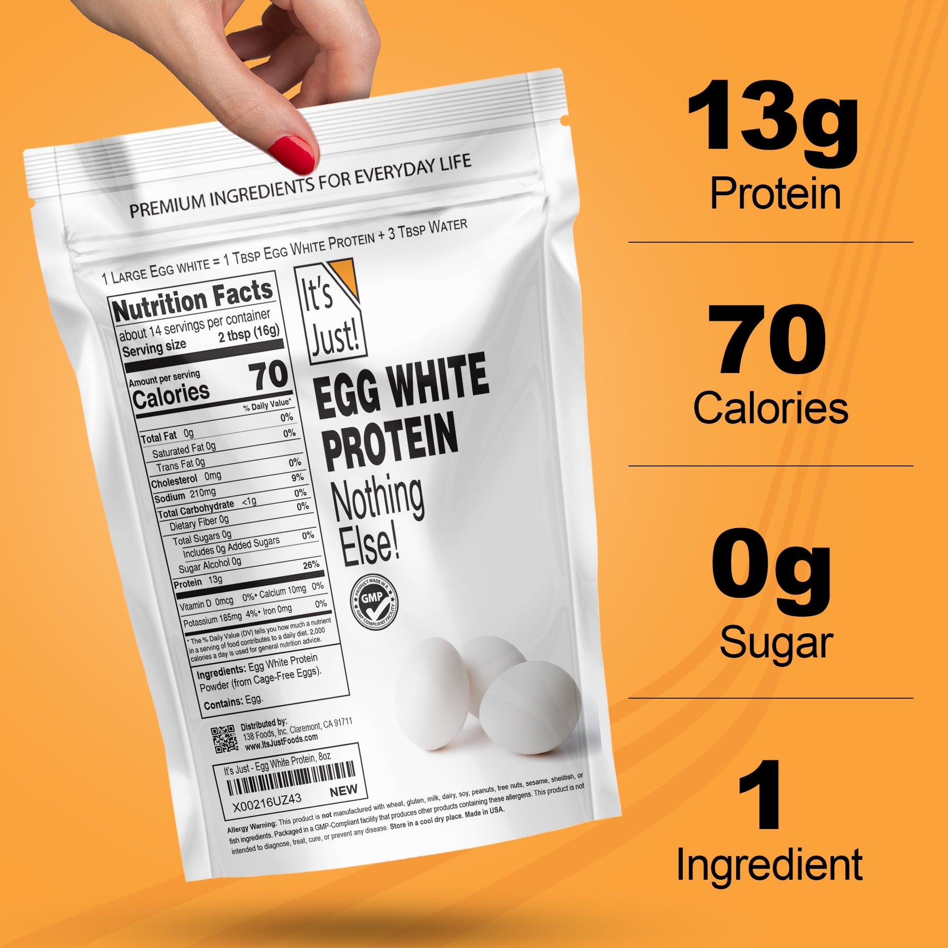 It's Just! - Egg White Protein Powder, Made in USA from Cage-Free Eggs, Dried Egg Whites (Unflavored, 8oz) It's Just! buy supplements canada