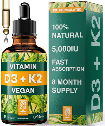 NATURTREU Vegan Vitamin D3 K2 Liquid Drops with MCT Oil for Adults (240 Servings) - Liquid Vitamin D K2 MK7 - All Natural, Non-GMO & Dr Formulated with 3X More Absorption - Third-Party Tested NATURTREU buy supplements canada