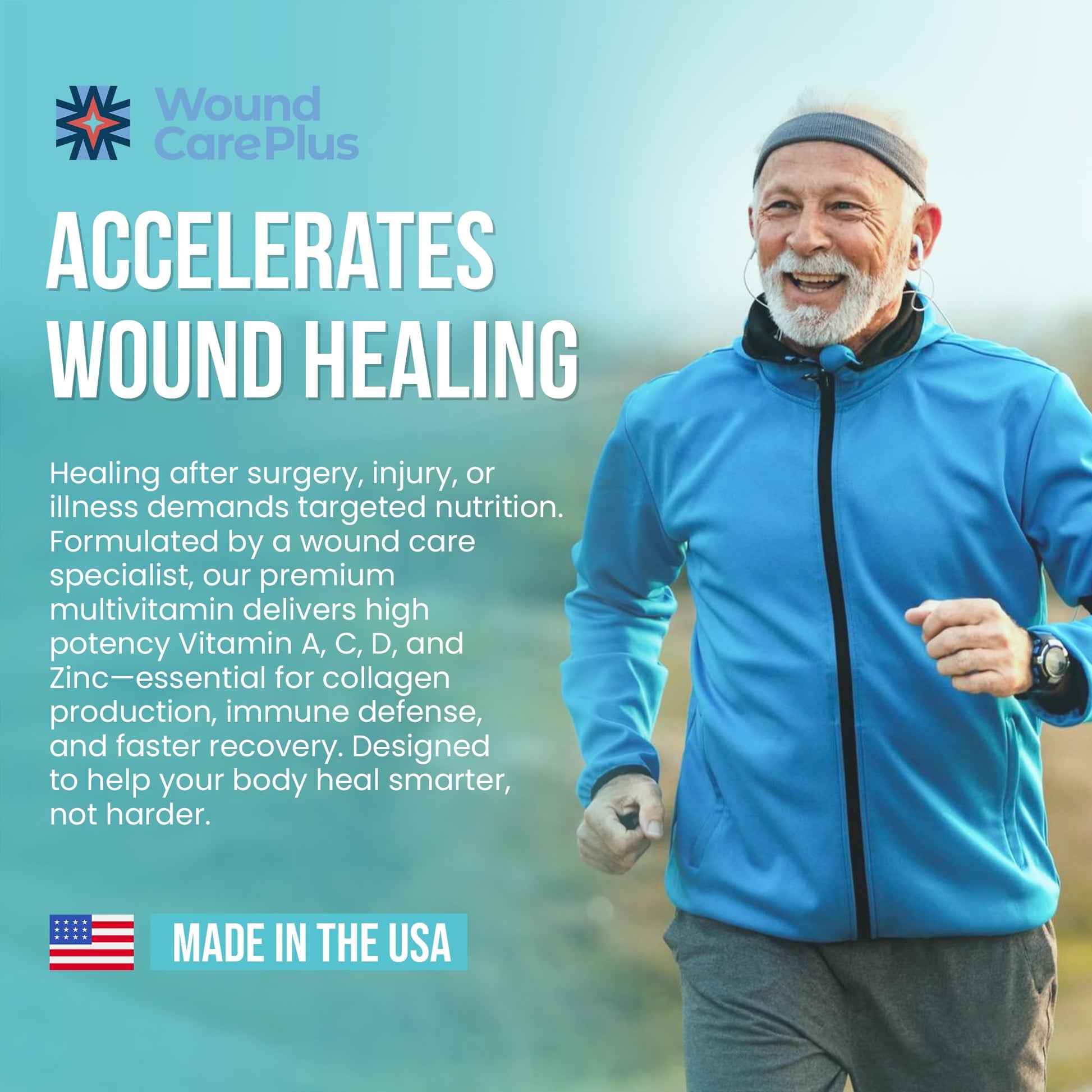 Wound Care Plus Men's Multivitamin – Comprehensive Vitamin & Mineral Blend with Vitamins A, B, C, D, E, Zinc – Supports Immune Health, Energy & Skin Wellness – 60 Capsules – Non-GMO, Gluten-Free WOUND CAREPLUS buy supplements canada