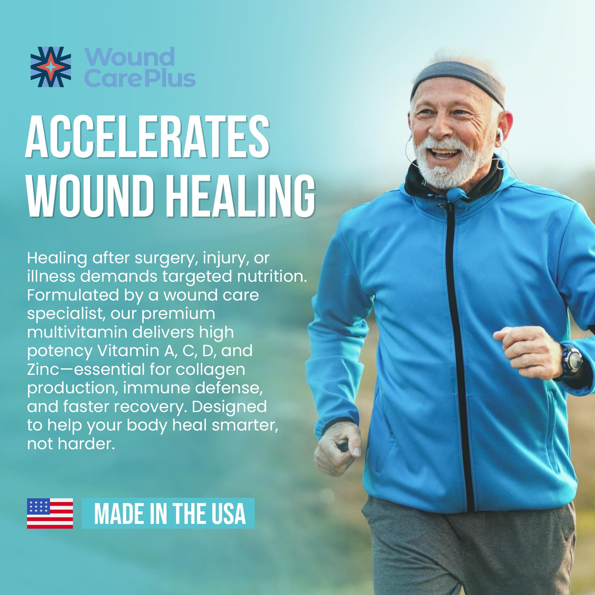 Wound Care Plus Men's Multivitamin – Comprehensive Vitamin & Mineral Blend with Vitamins A, B, C, D, E, Zinc – Supports Immune Health, Energy & Skin Wellness – 60 Capsules – Non-GMO, Gluten-Free WOUND CAREPLUS buy supplements canada