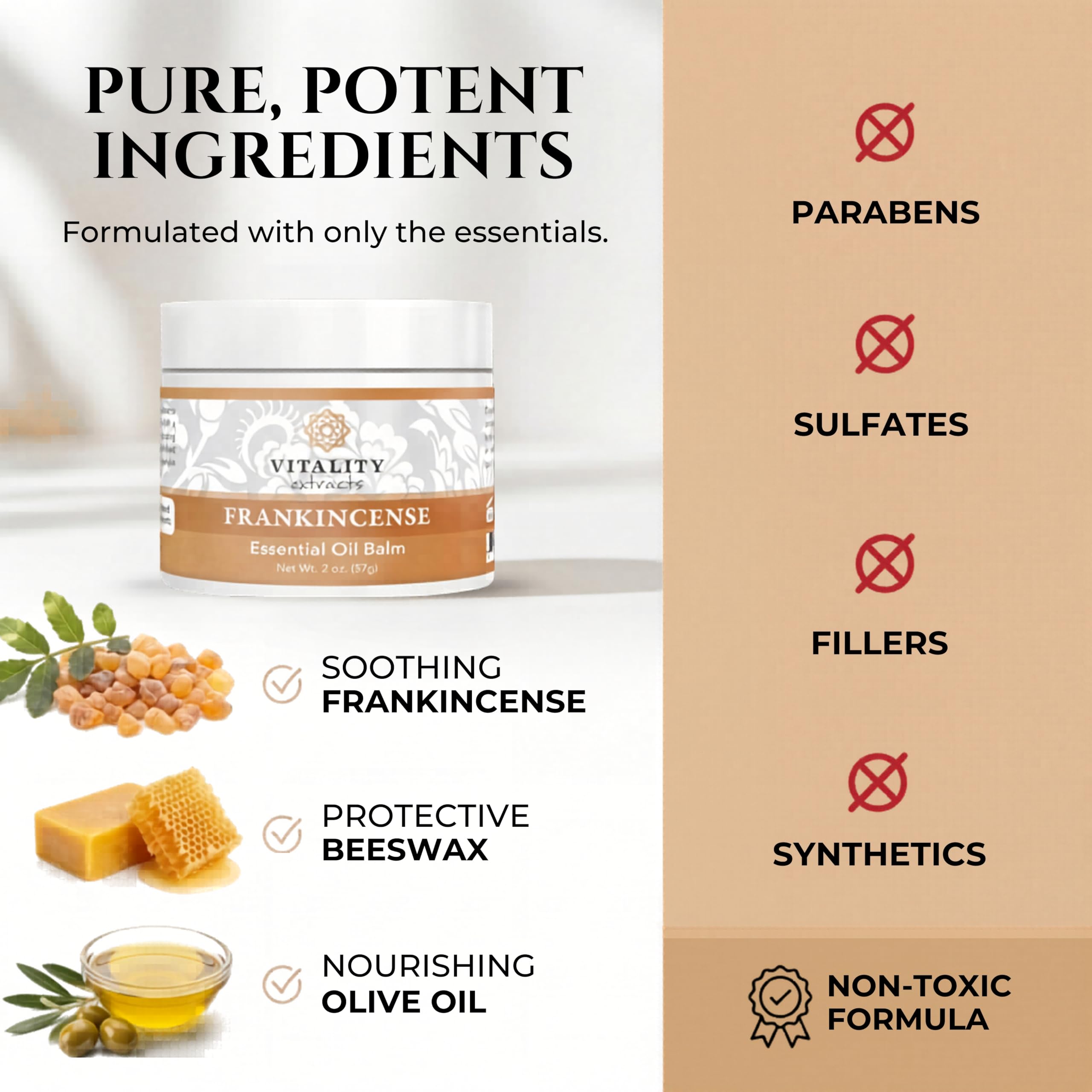Vitality Extracts Frankincense Balm - 2oz, Boswellia Serrata, Beeswax, Olive Oil, Moisturizer for Dry, Cracked Skin, All Skin Types Vitality buy supplements canada