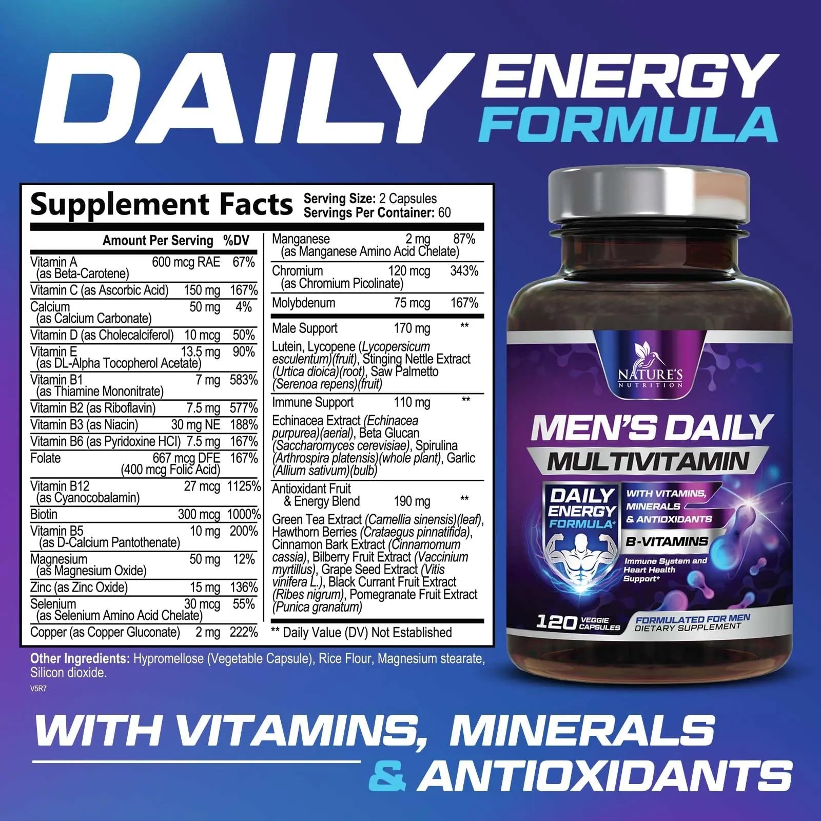 Multivitamin for Men - Advanced Supplement with Full-Spectrum Formula, Essential Vitamins A, C, D, E, & Zinc - High Potency B Vitamins Multi Nature's Nutrition buy supplements canada