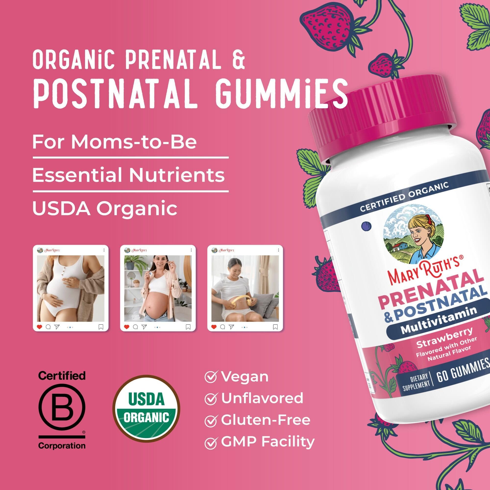 MaryRuth Organics Prenatal Vitamins for Women | USDA Organic Prenatal Gummies | Postnatal Vitamins for Women Breastfeeding | Methylfolate 800 mcg DFE | Iodine | Vegan | Non GMO | 30 Servings MARYRUTH'S buy supplements canada