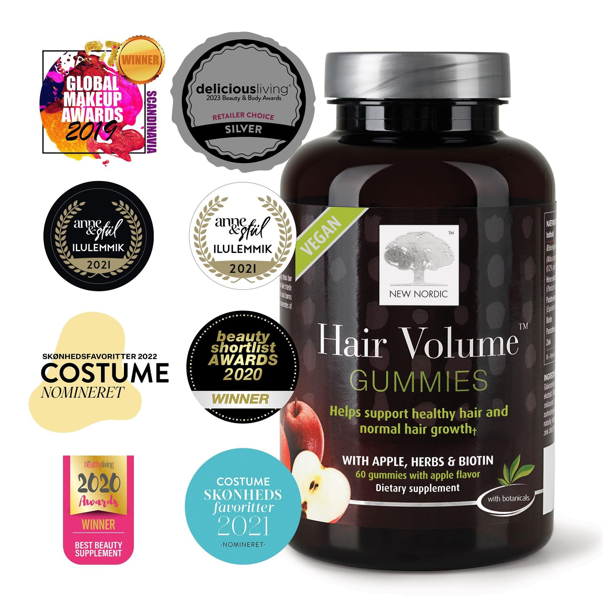 NEW NORDIC Hair Volume Gummies, 2500 mcg Biotin, Daily Hair Vitamins Supplement to Support Hair Skin & Nails, Vegan, 60 Count (Pack of 3) NEW NORDIC buy supplements canada