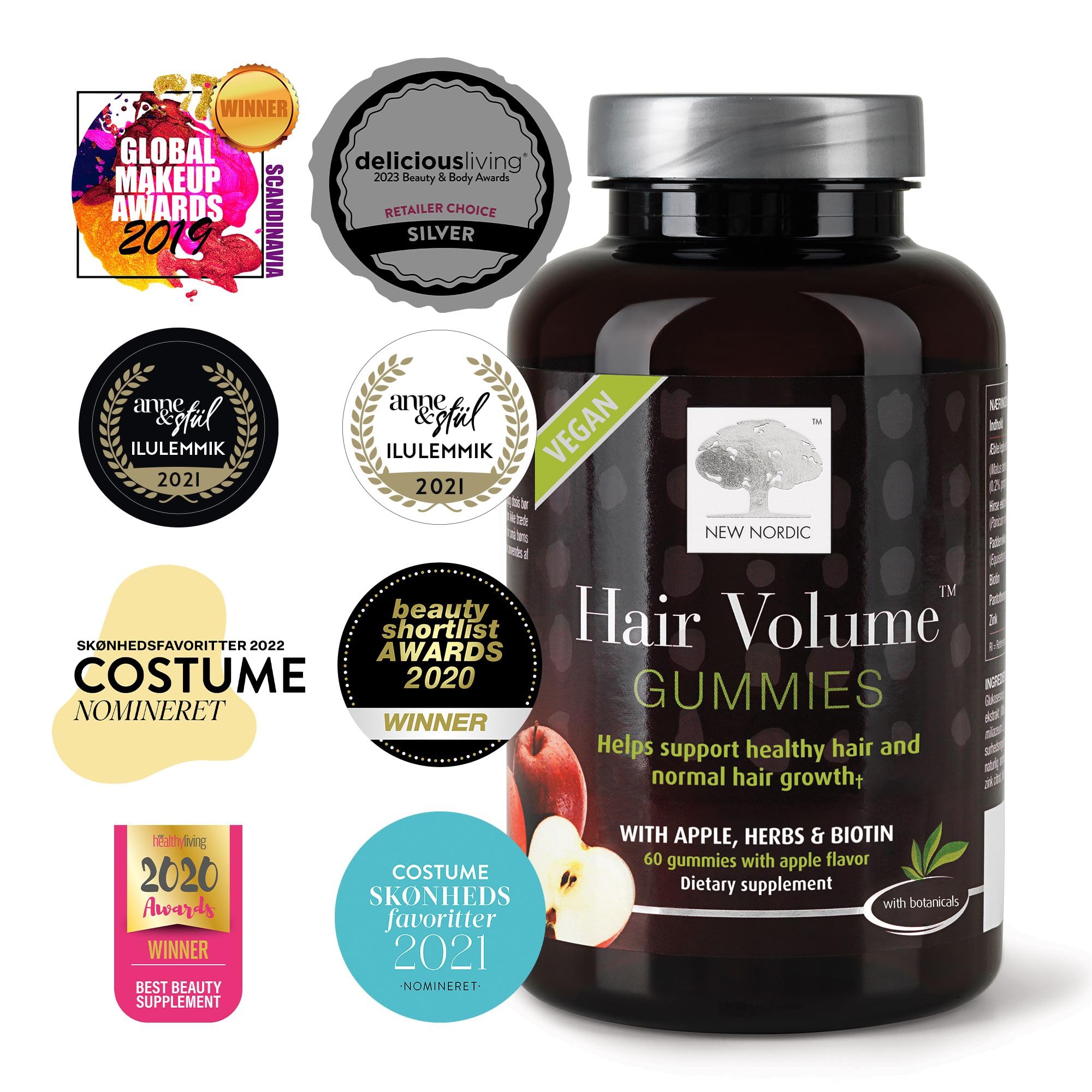 NEW NORDIC Hair Volume Gummies, 2500 mcg Biotin, Daily Hair Vitamins Supplement to Support Hair Skin & Nails, Vegan, 60 Count (Pack of 3) NEW NORDIC buy supplements canada