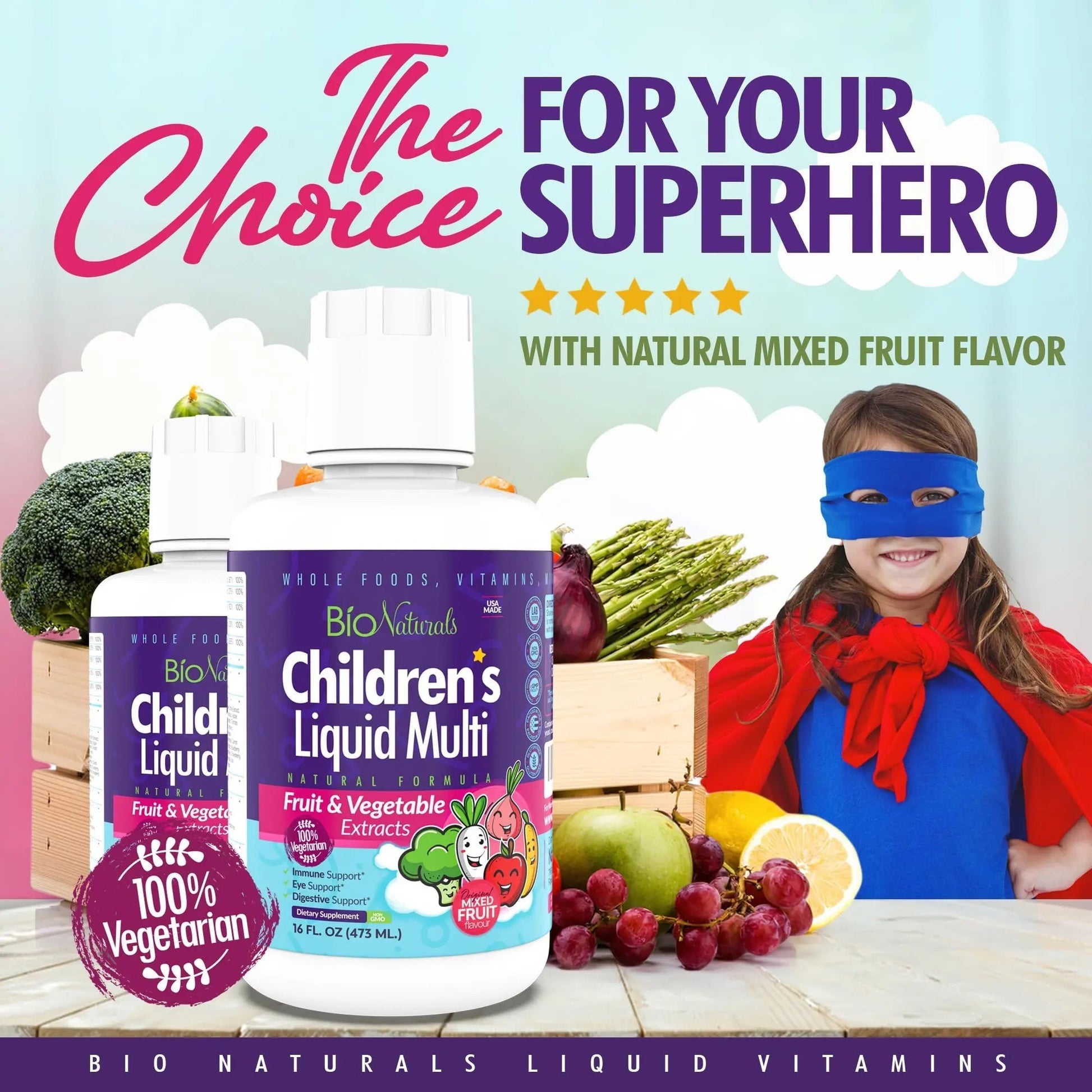 Bio Naturals Children's Liquid Multivitamin & Immune Booster - Natural Supplement for Kids & Toddlers with Vitamins A B C D3 E, Fiber Bio Naturals buy supplements canada