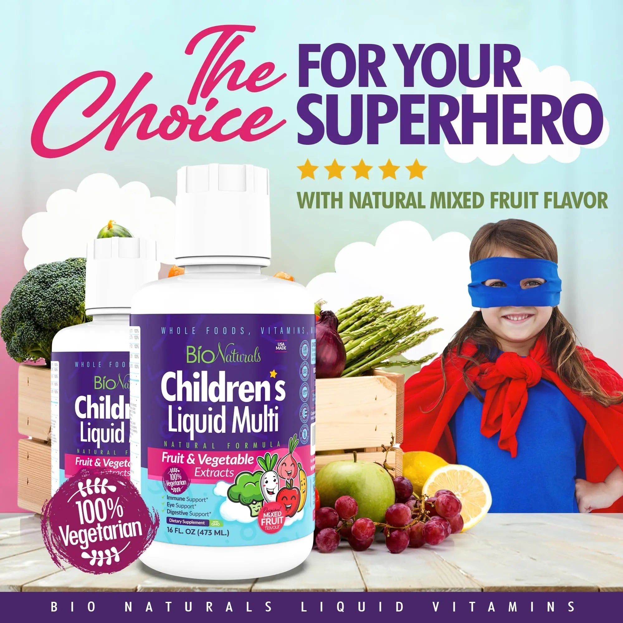 Bio Naturals Children's Liquid Multivitamin & Immune Booster - Natural Supplement for Kids & Toddlers with Vitamins A B C D3 E, Fiber Bio Naturals buy supplements canada