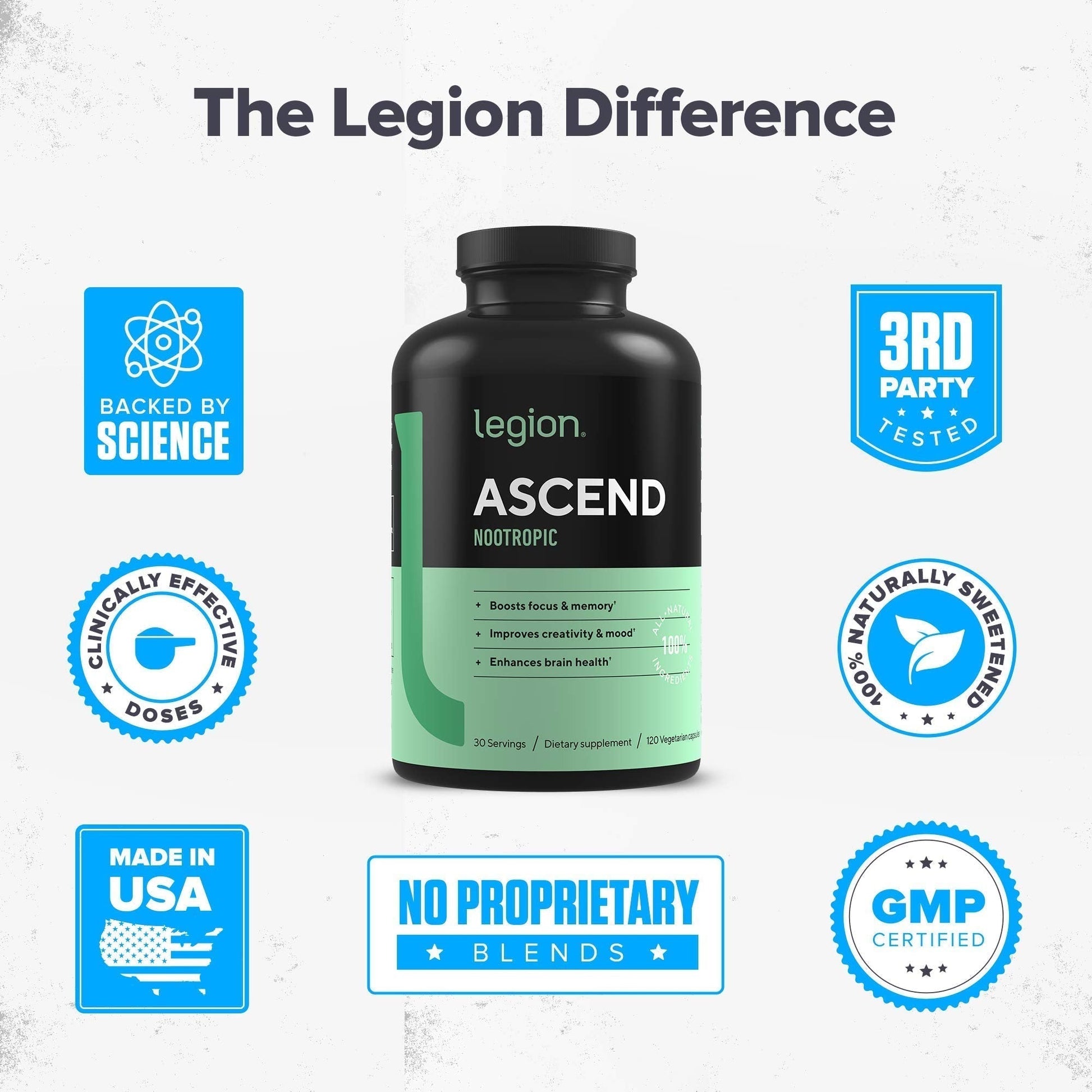 LEGION Athletics Ascend Nootropic - All-Natural Brain Supplements for Memory and Focus - Nootropics Brain Support Supplement with Alpha-GPC - Brain Supplement for Alertness & Mood Support, 30 Servings LEGION buy supplements canada