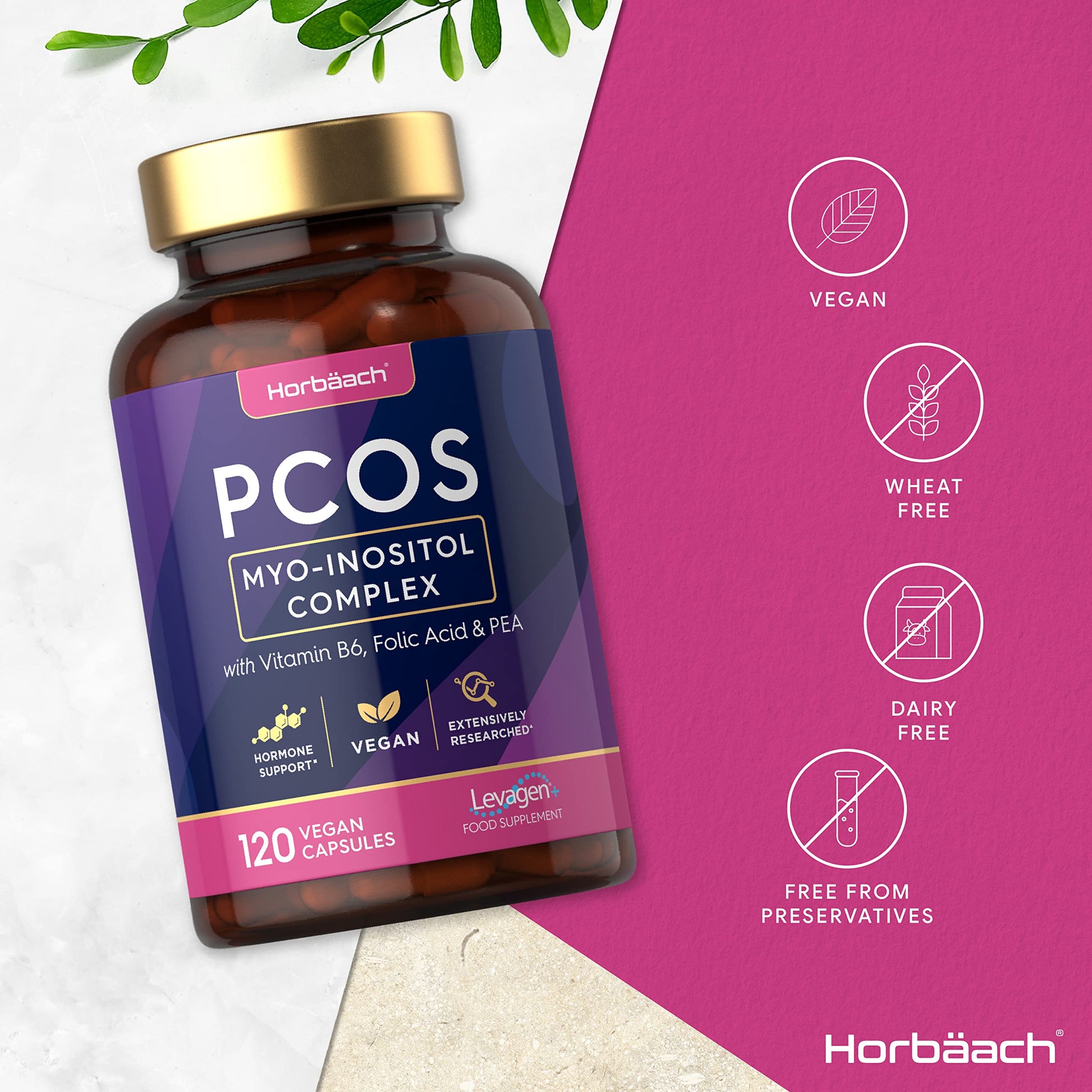 Inositol Supplement for PCOS | 120 Vegan Capsules | Myo-Inositol Complex with Folic Acid Horbäach buy supplements canada