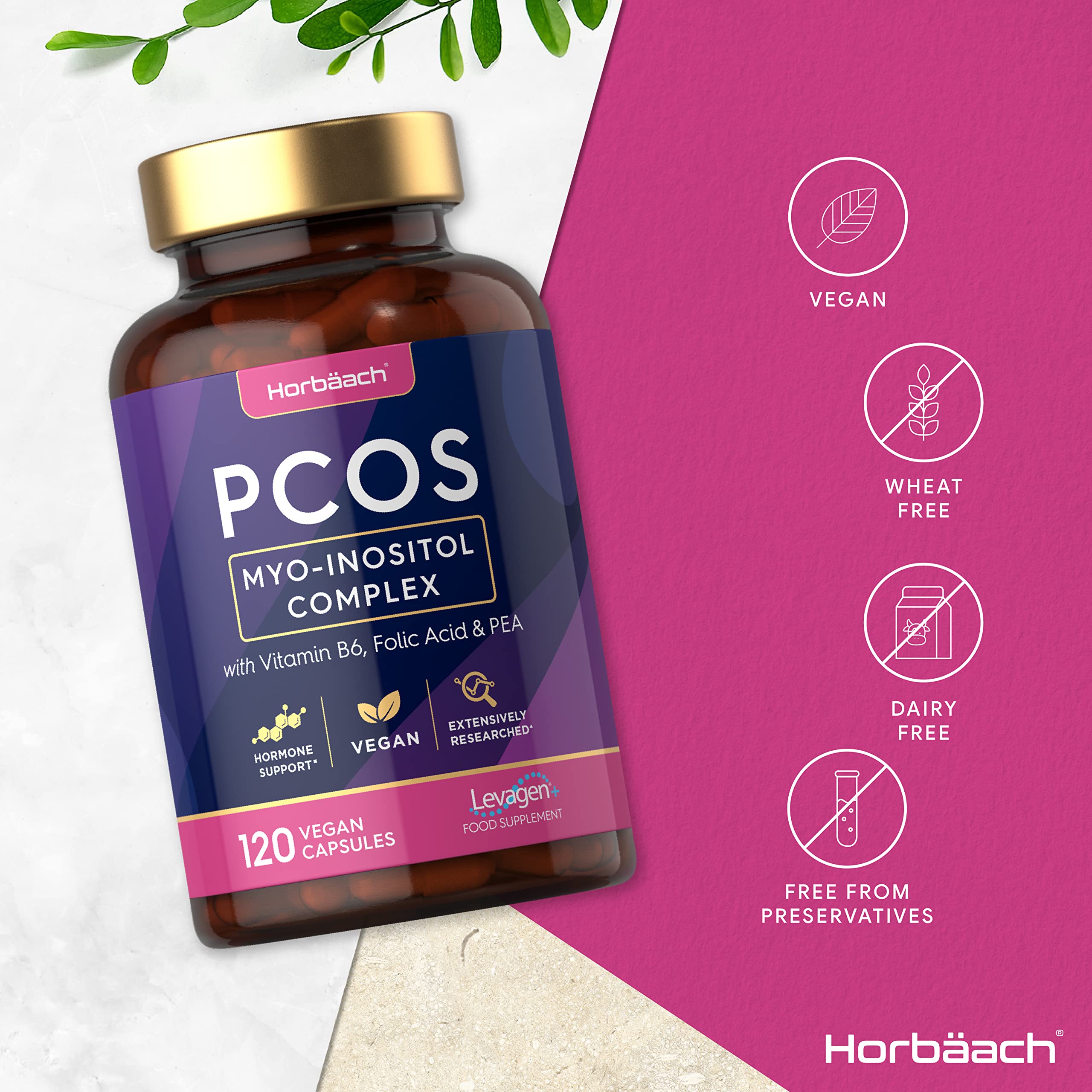 Inositol Supplement for PCOS | 120 Vegan Capsules | Myo-Inositol Complex with Folic Acid Horbäach buy supplements canada