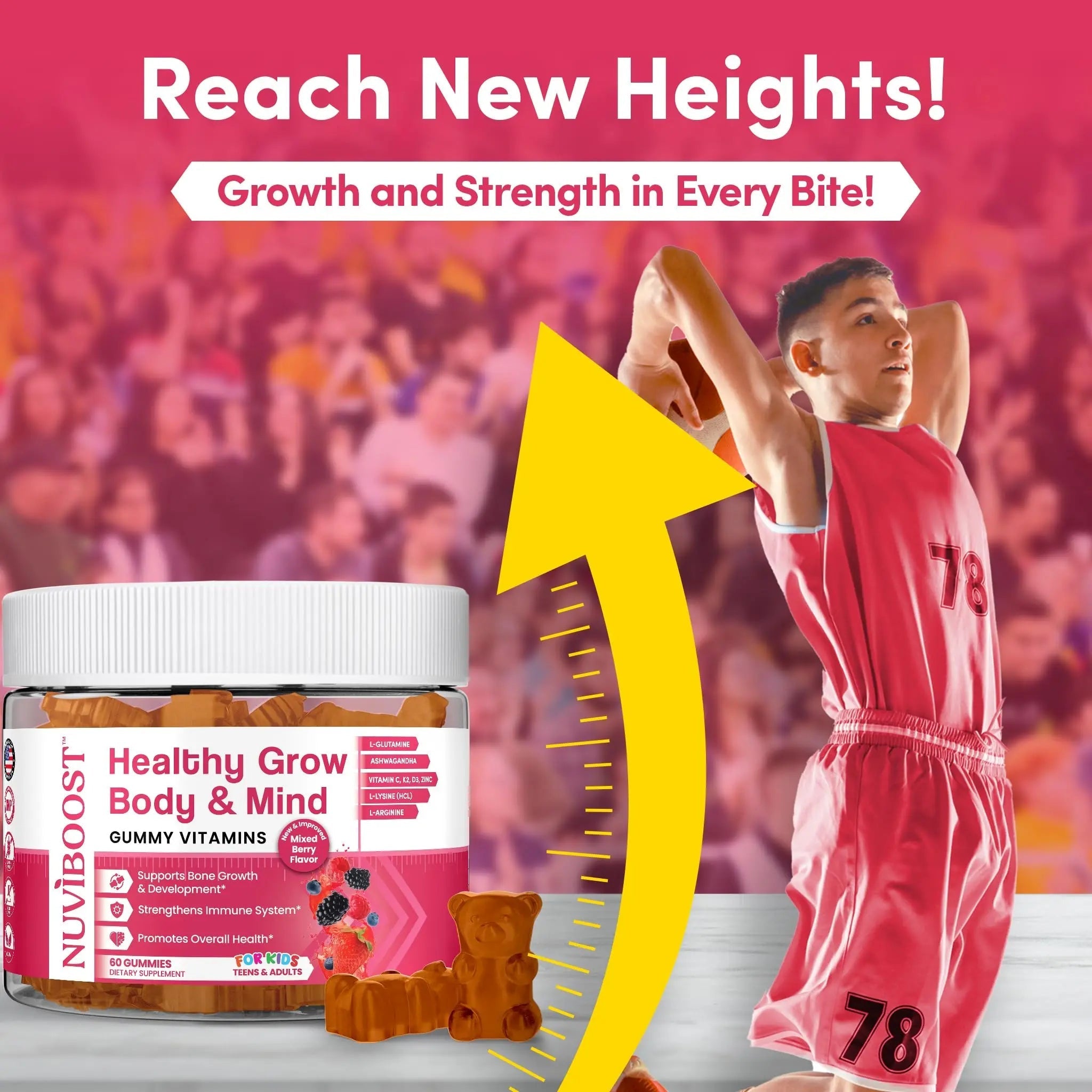NUVIBOOST Healthy Grow Height Growth Gummies Rich in Calcium, Vitamins C, D3, K2, L-Arginine, Ashwagandha, and Others NUVIBOOST buy supplements canada