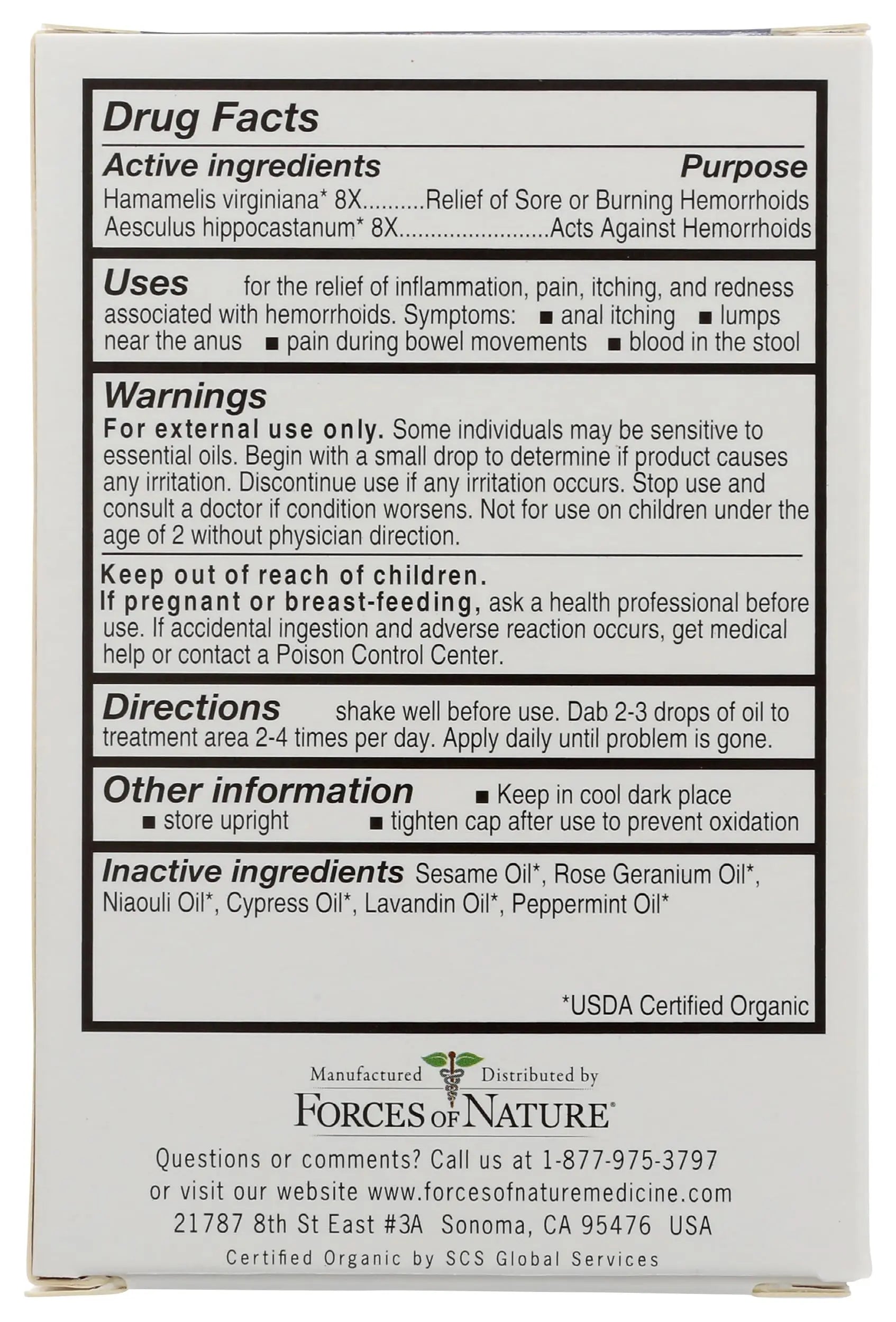 Forces of Nature Hemorrhoid Control Extra Strength, Organic Homeopathic Medicine with Witch Hazel, Horse Chestnut, and Soothing Essential Oils for Itching, Swelling & Discomfort, 5ml (0.17 fl oz) Forces of Nature buy supplements canada