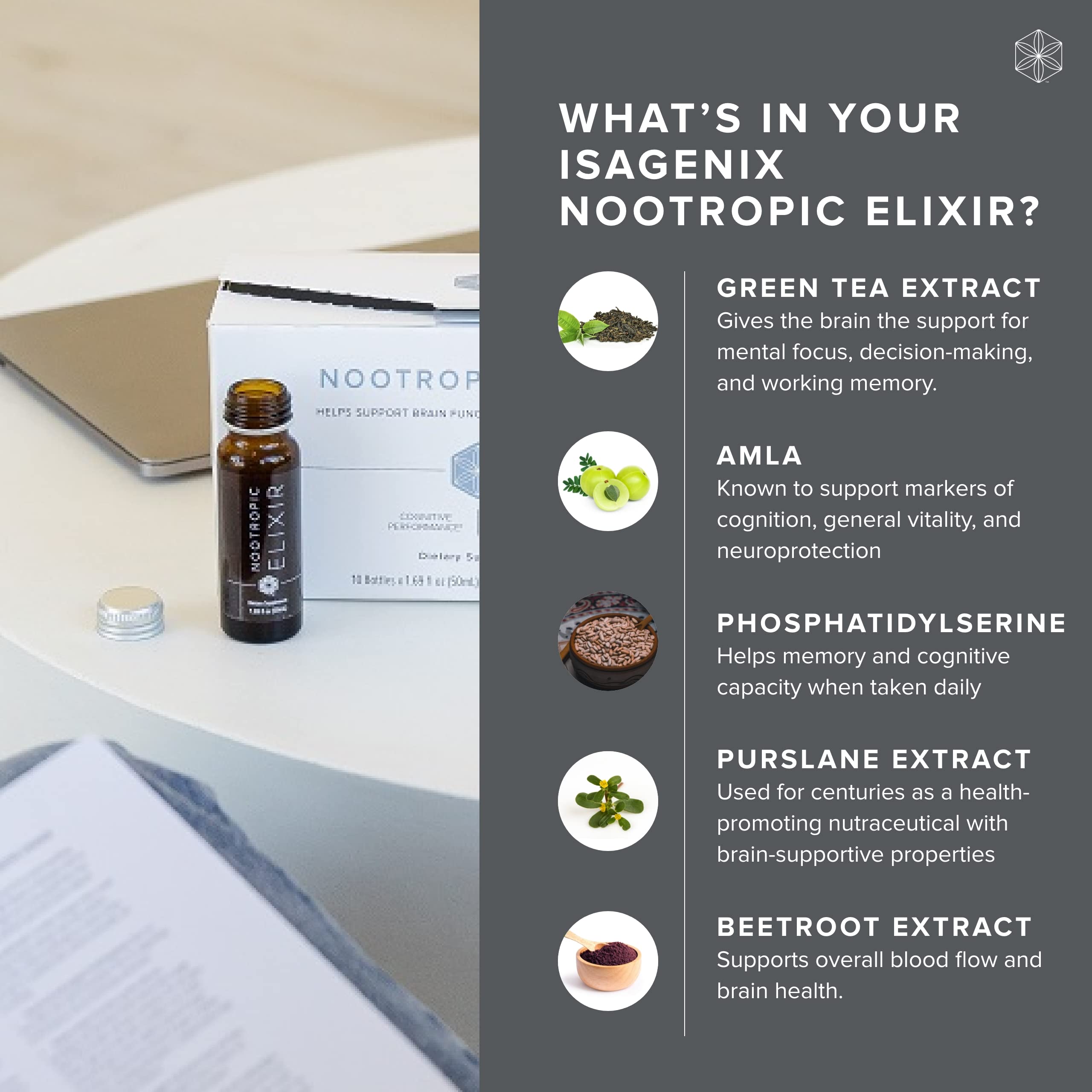 Isagenix Nootropic Elixir- Brain Health & Focus Supplement - Liquid Supplement with Green Tea Extract to Support a Healthy Mindset - 1.69 Oz Bottles (10 Count) Isagenix buy supplements canada