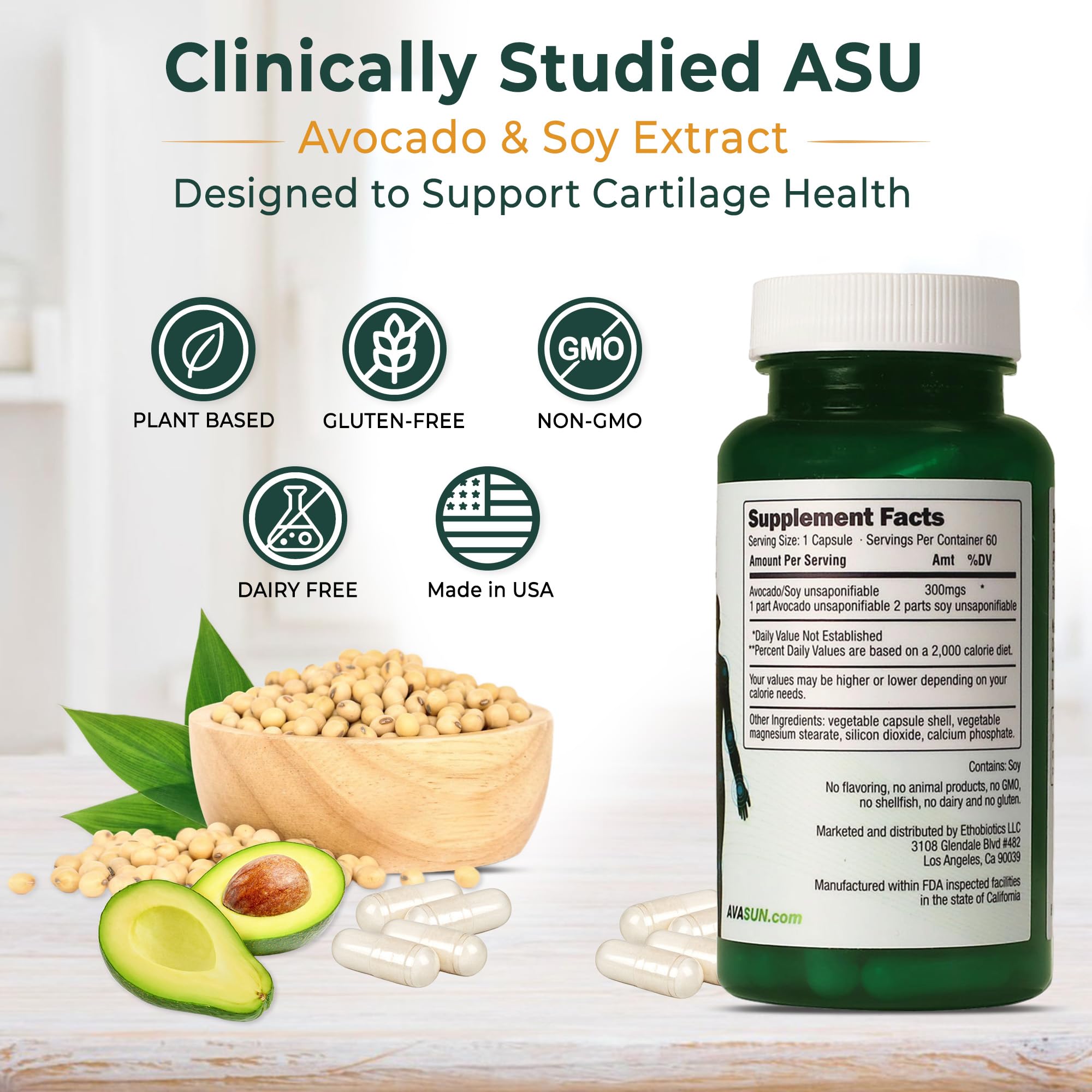 ASU Joint Support Supplement – 300mg Avocado Soy Unsaponifiables for Joint Comfort, Mobility & Cartilage Health, Clinically Studied, Plant-Based, Non-GMO, Gluten-Free, 60 Capsules (6 Month Supply) AvaSun buy supplements canada