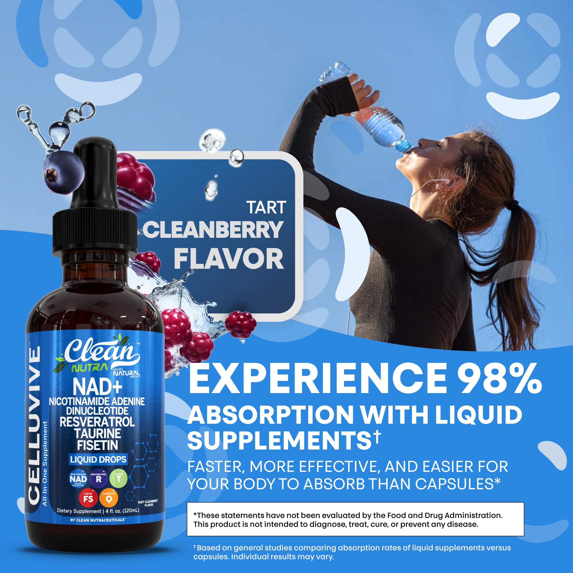 Clean Nutra NAD Liquid Supplement Drops Resveratrol Polyphenols Liposomal Taurine Fisetin Grape Seed Extract Japanese Knotweed Fo Ti Anti Aging NAD+ Nicotinamide Adenine Dinucleotide for Women & Men Clean Nutraceuticals buy supplements canada