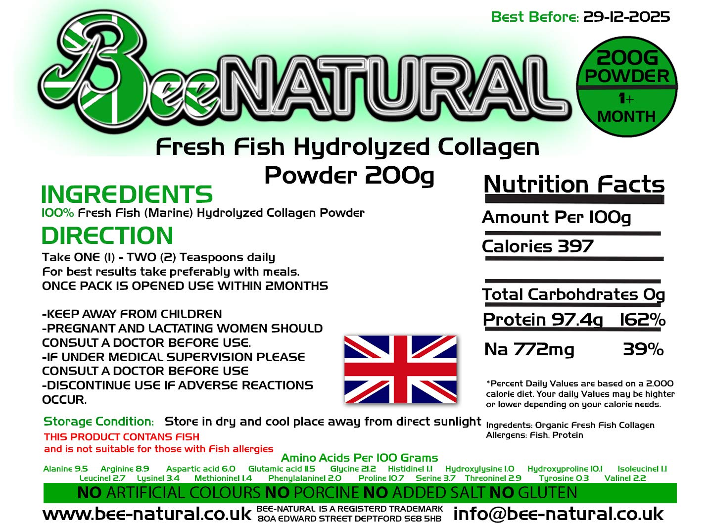 Bee-natural Hydrolyzed Marine Collagen Powder 200g Bee-natural buy supplements canada