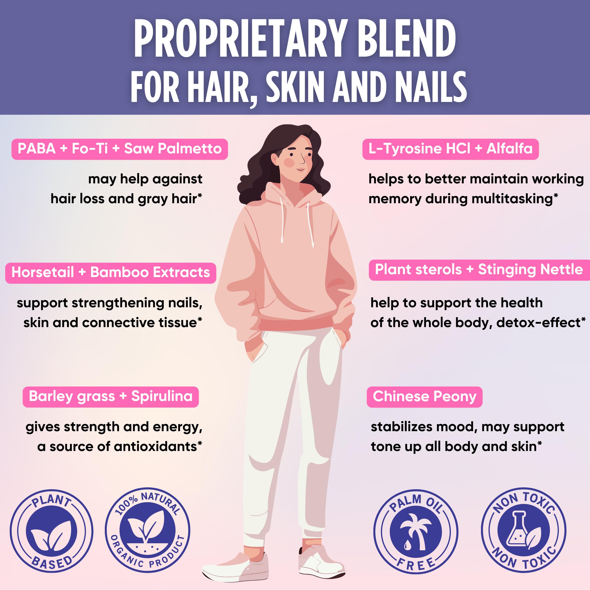 healblend Hair Skin and Nails Vitamins for Women with Biotin 5000 mcg, Iron and Manganese | Vegan, Non-GMO | 60 Capsules healblend buy supplements canada