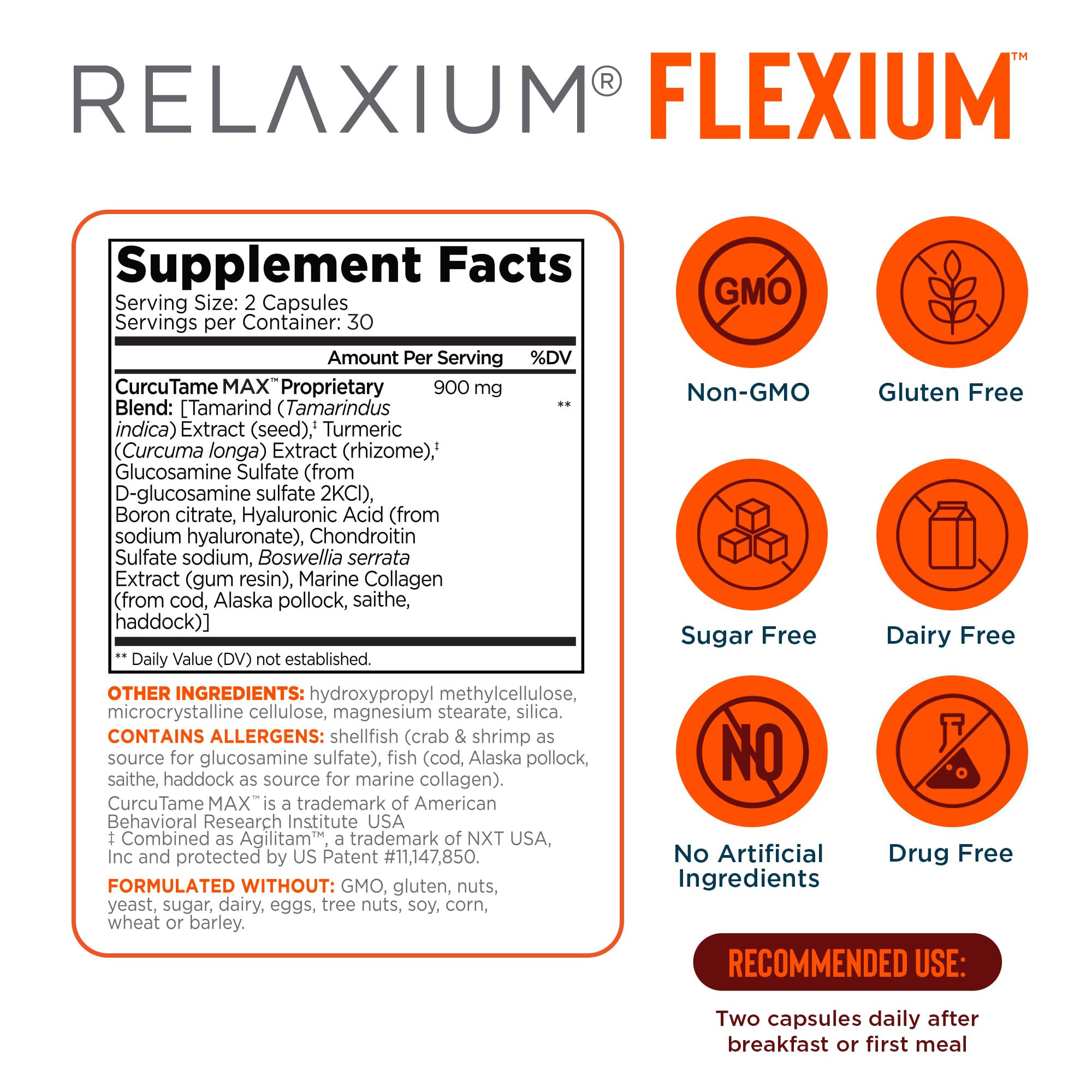 Relaxium Flexium Joint Support Supplement, Drug-Free, with CurcuTame Blend, Turmeric Supplement Formulated to Support Comfort and Mobility, 60 Capsules Relaxium buy supplements canada