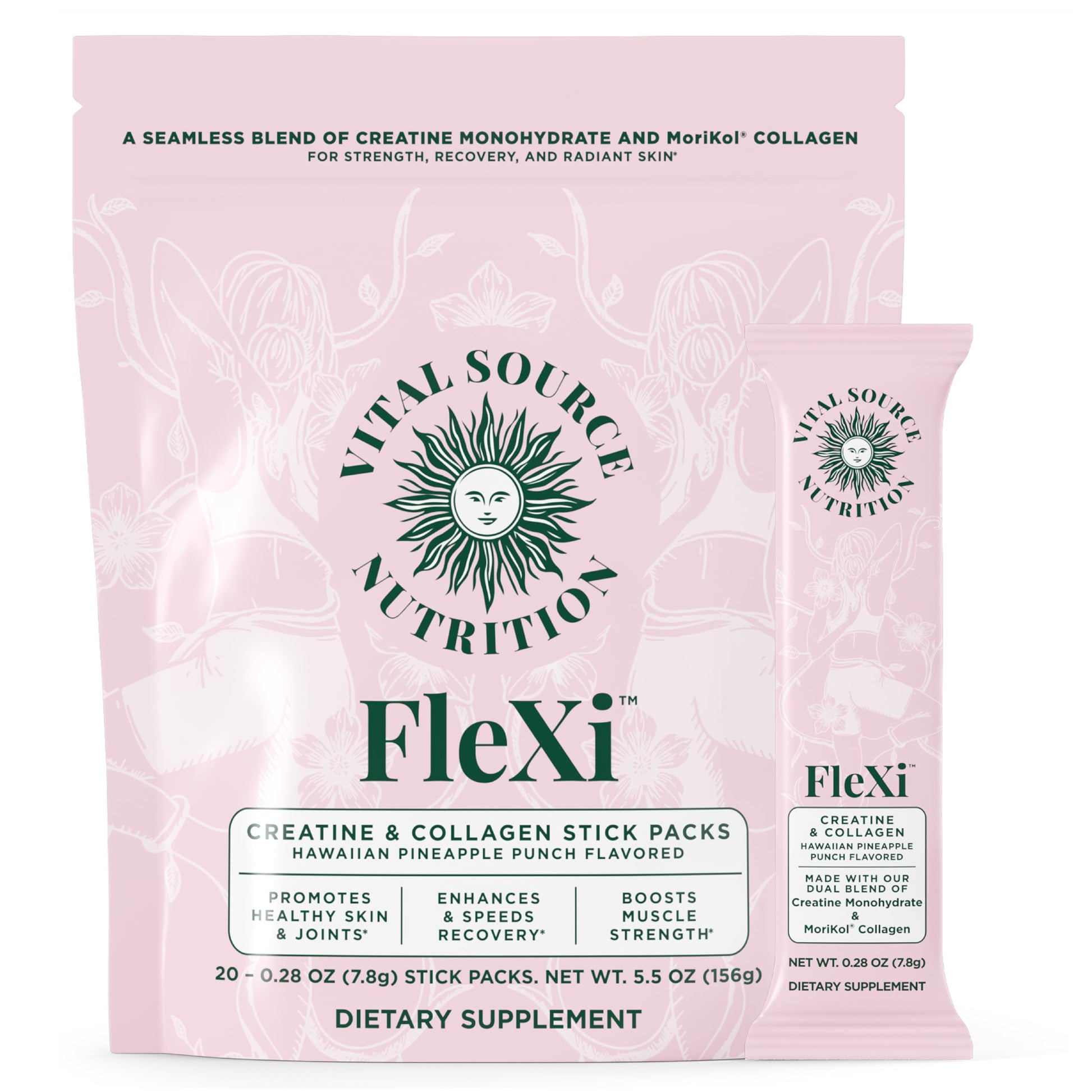 Vital Source Nutrition - Flexi - Creatine & Collagen Stick Packs - 5g Creatine Monohydrate + 1g MoriKol Collagen -Supports Strength, Recovery & Skin Health -20 Servings Vital Source Nutrition buy supplements canada