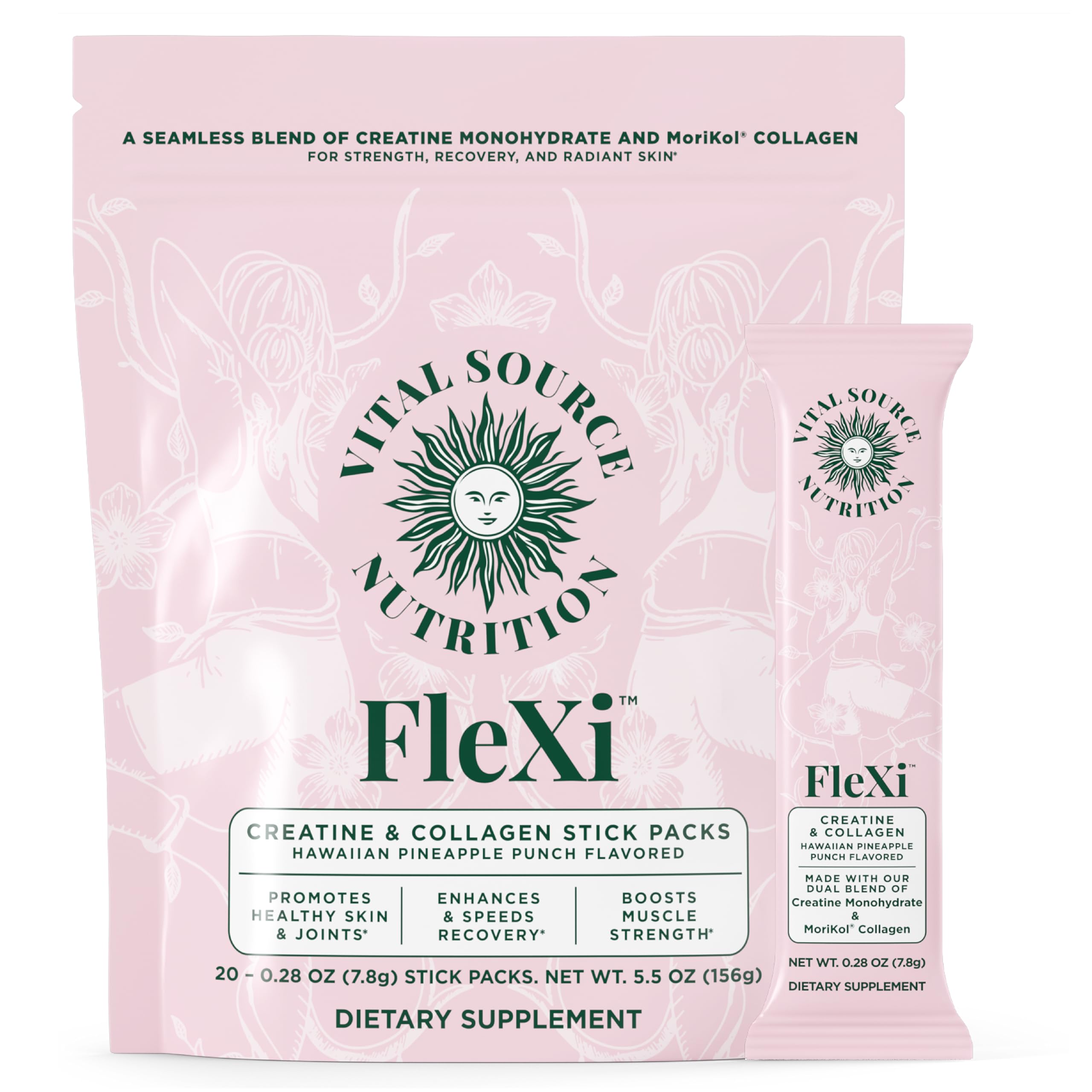 Vital Source Nutrition - Flexi - Creatine & Collagen Stick Packs - 5g Creatine Monohydrate + 1g MoriKol Collagen -Supports Strength, Recovery & Skin Health -20 Servings Vital Source Nutrition buy supplements canada