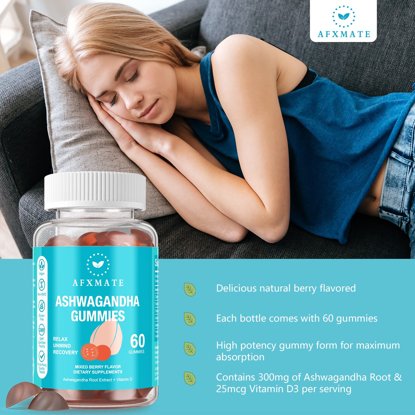 AFXMATE Ashwagandha Gummies & Vitamin D Gummies for Men & Women 120 Count Aswangdha Supplement (Non-GMO, Sugar Free & Gluten Free) AFXMATE buy supplements canada