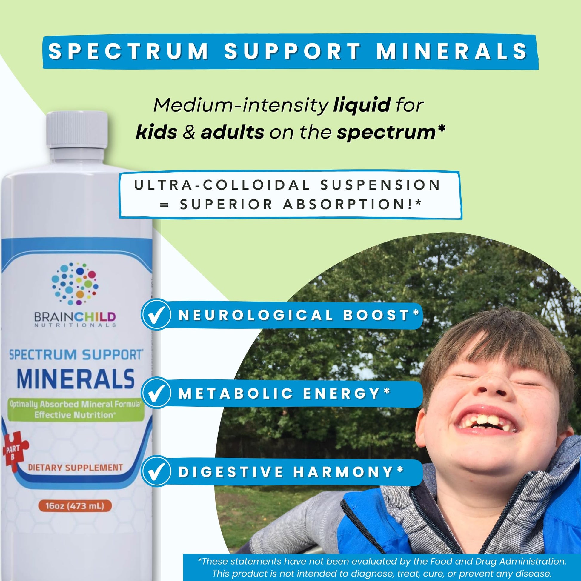 BrainChild Nutritionals Spectrum Support Minerals Liquid Supplement for Autism - Well Absorbed for Kids & Adults on the Spectrum, Ultra-Colloidal Suspension, Casein-Free, Unflavored 16oz BrainChild Nutritionals buy supplements canada