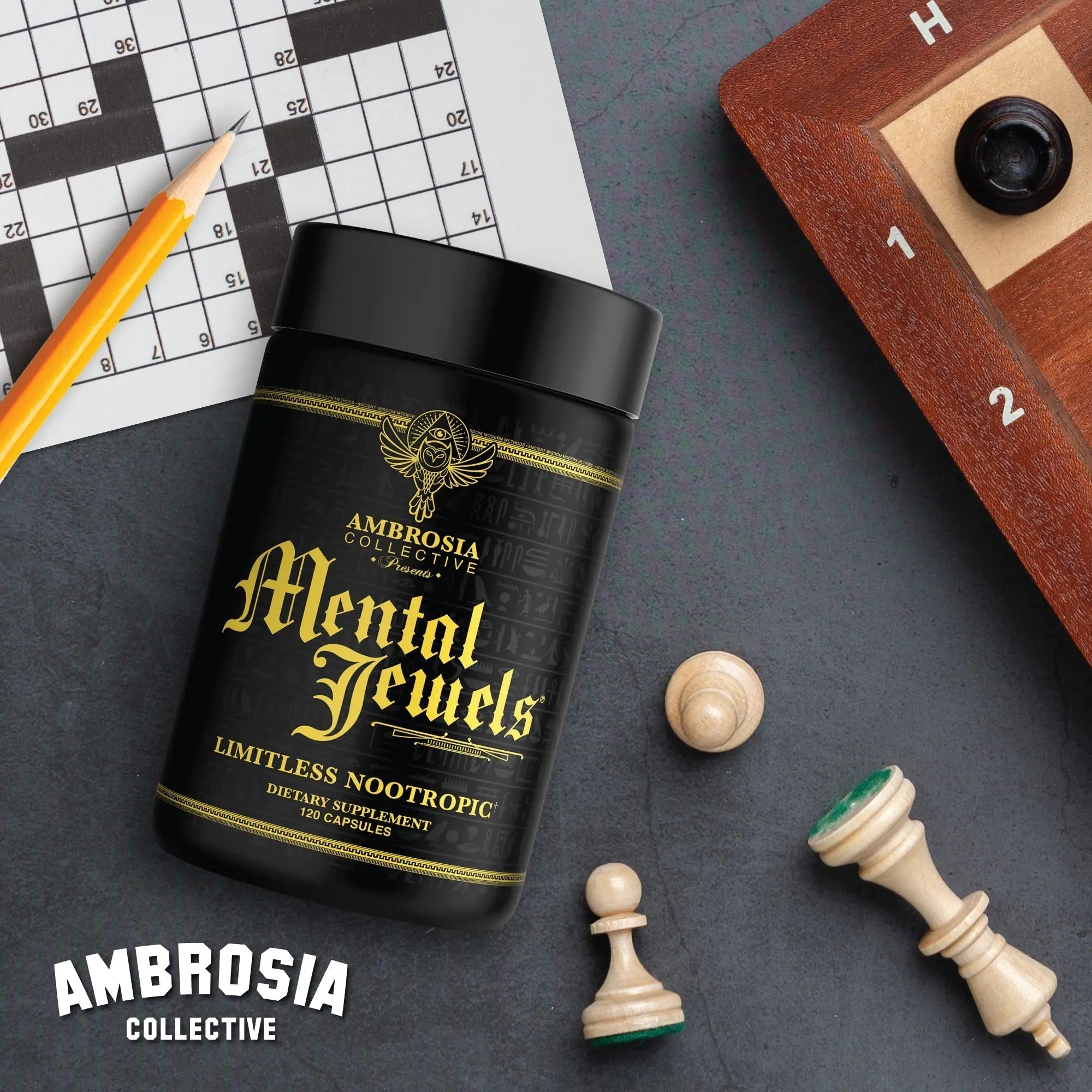 Ambrosia Mental Jewels (Capsules) - Cognitive Enhancer | Increase Memory, Communication Skills, Concentration & Focus | Alpha GPC, Choline, BaCognize Ambrosia buy supplements canada