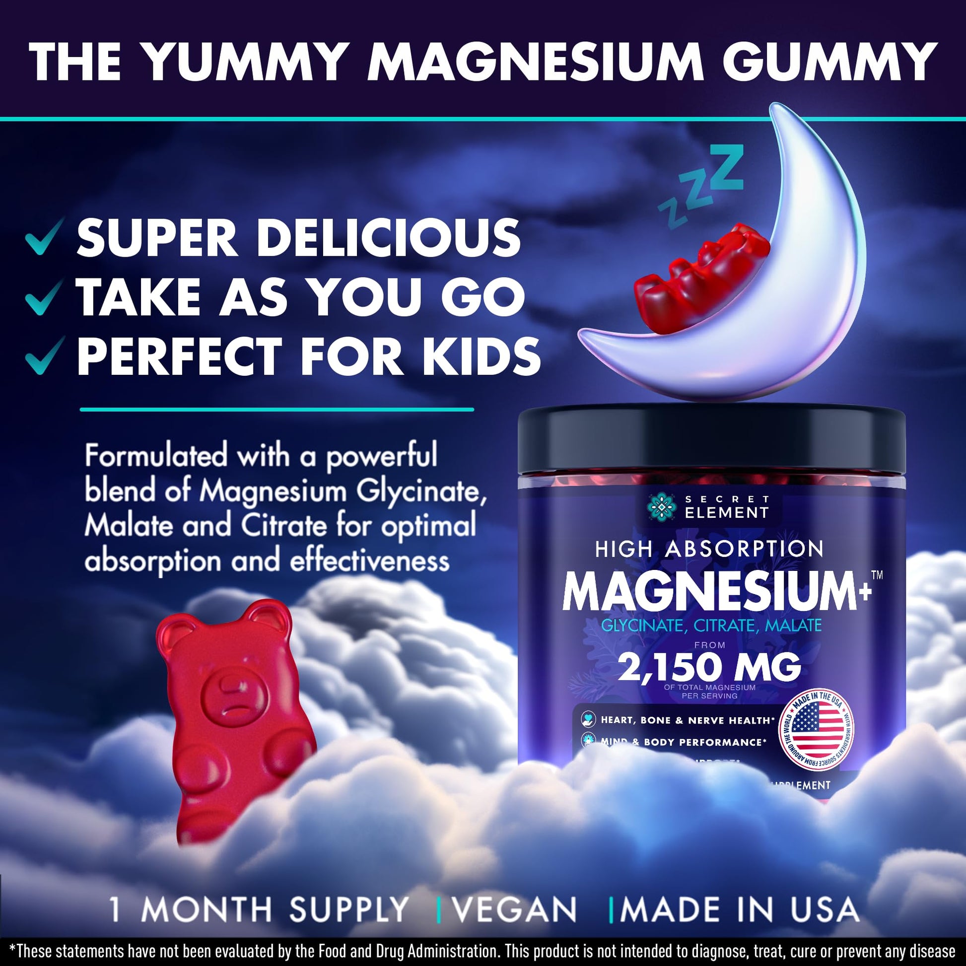 Magnesium Glycinate 2150 MG Gummies, High Absorption Magnesium Glycinate, Citrate & Malate, Sugar-Free, Vegan, Chews for Men & Women, 60 Gummies, Cherry Flavor– 60 Wild Cherry Flavor Chews Secret Element buy supplements canada
