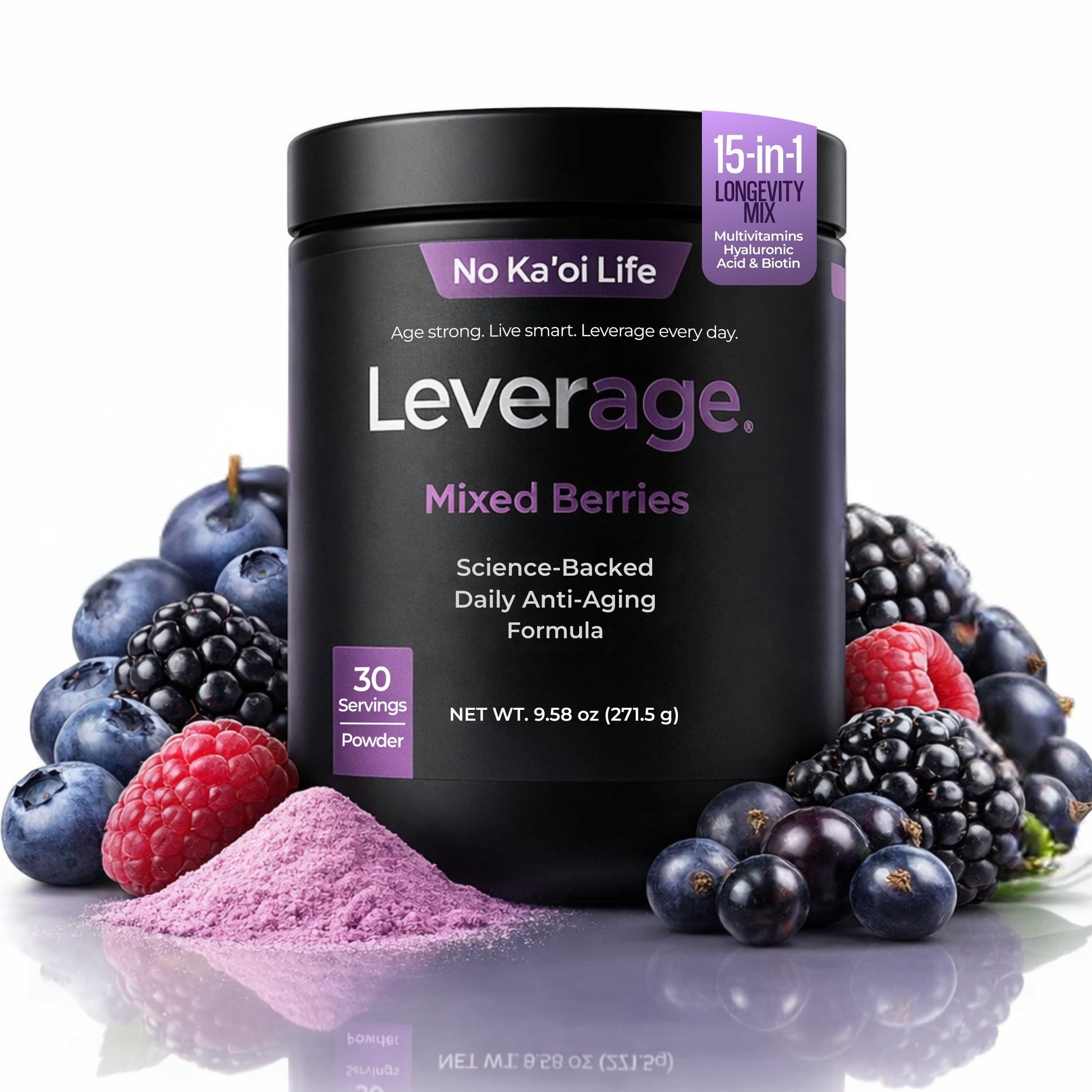 Leverage Mixed Berries Anti–Aging Supplement & Longevity Mix - Daily Wellness Multivitamin Powder with Hyaluronic Acid, L-Glycine & Magnesium for Skin, Energy, Cognitive Function & Joint–30 Servings Leverage buy supplements canada