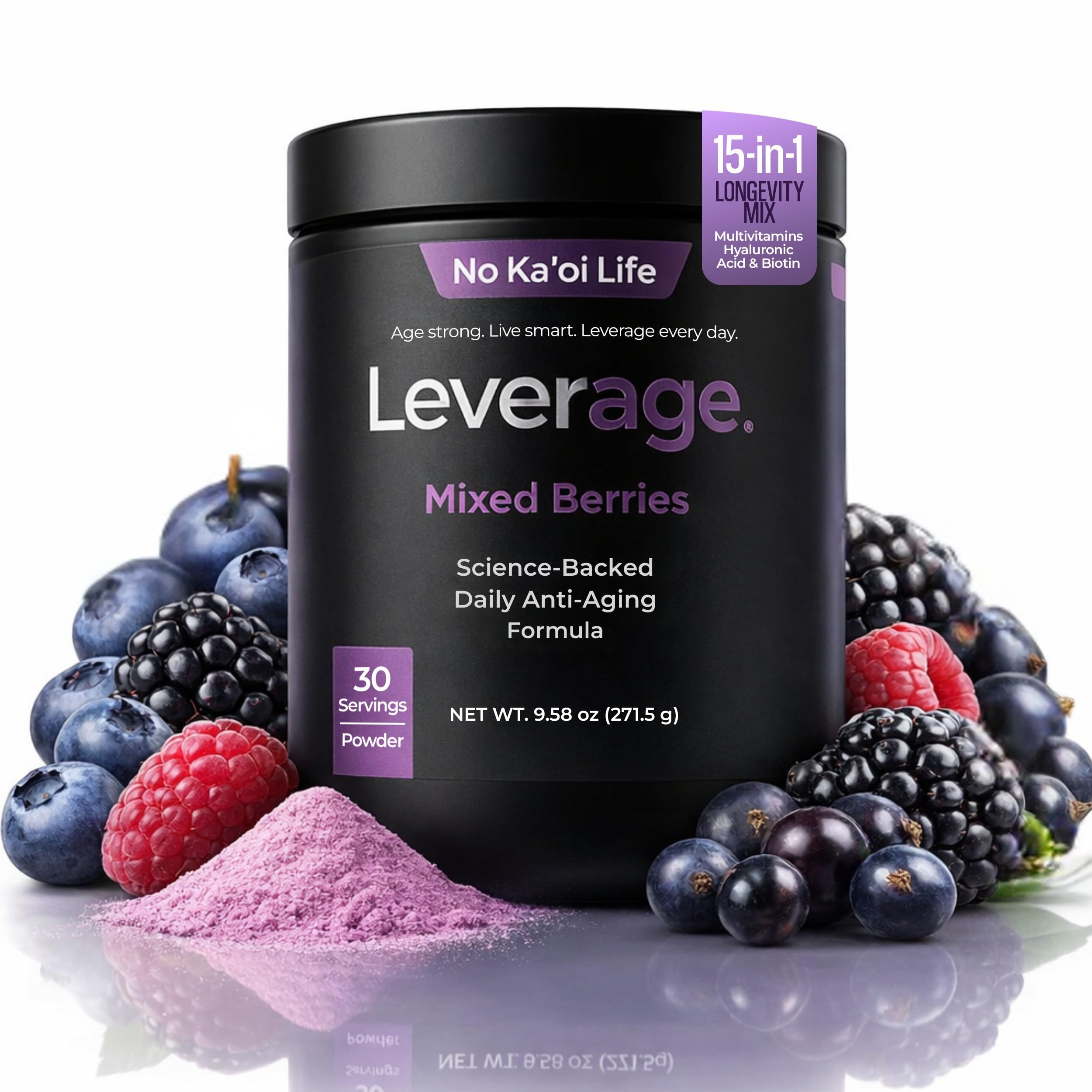 Leverage Mixed Berries Anti–Aging Supplement & Longevity Mix - Daily Wellness Multivitamin Powder with Hyaluronic Acid, L-Glycine & Magnesium for Skin, Energy, Cognitive Function & Joint–30 Servings Leverage buy supplements canada