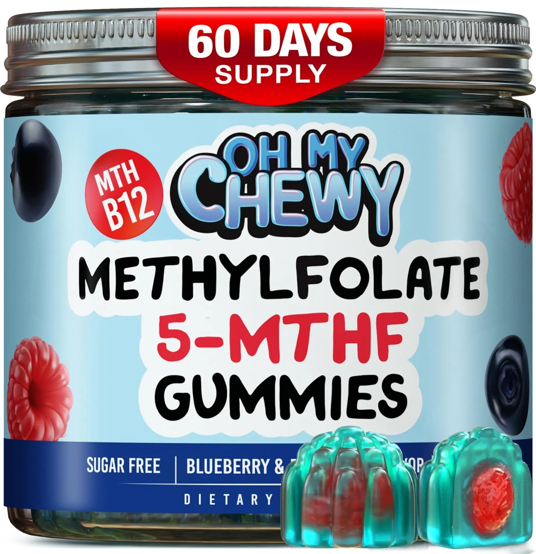 Center-Filled 5-MTHF Folate L-MethylFolate Sugar-Free Gummies - MTHFR Supplement Support with Methylated B1, B6 and Methyl B12 Multivitamins OH MY CHEWY buy supplements canada