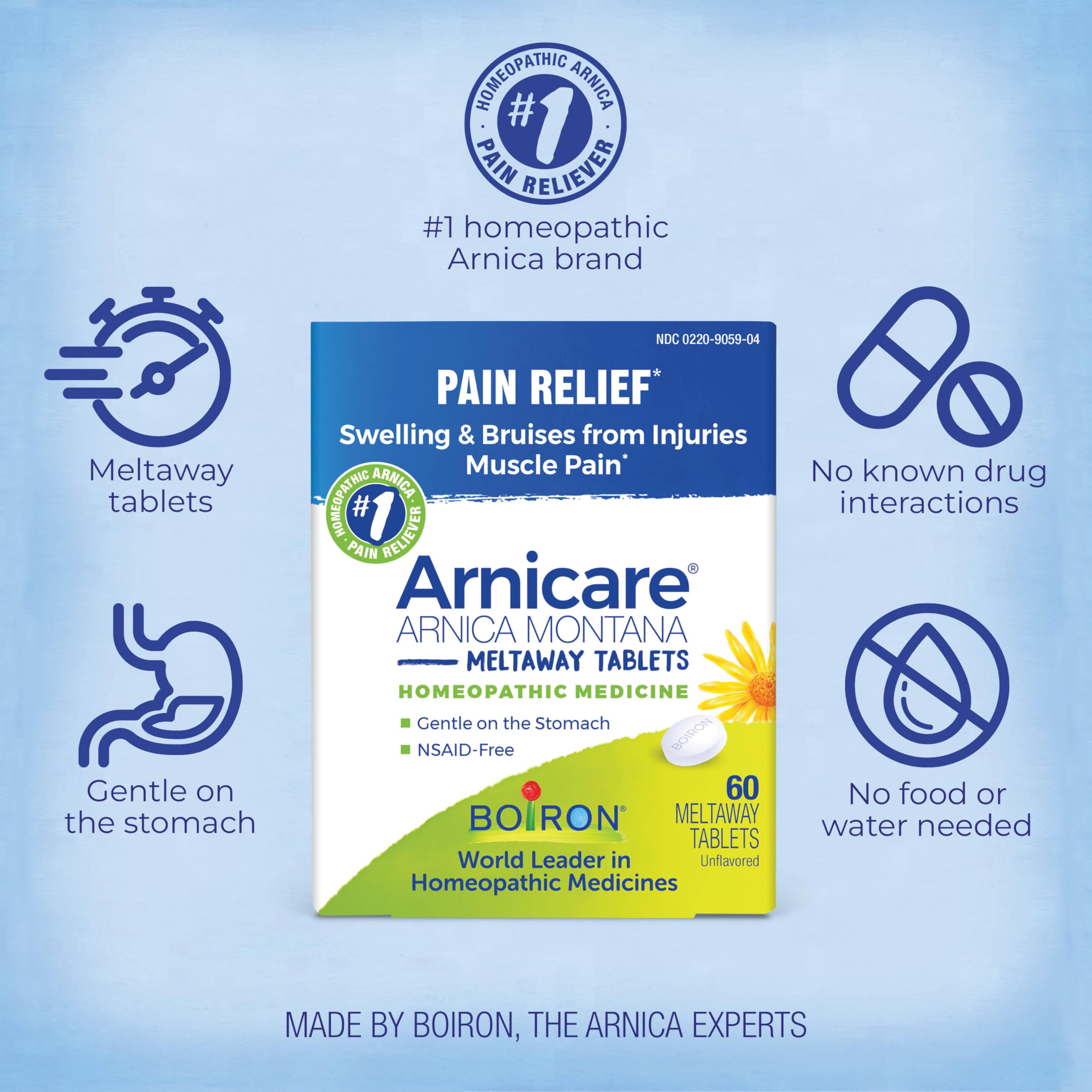 Boiron Arnicare Tablets - 100 Count for Pain Relief from Muscle Pain, Joint Soreness, Swelling from Injury or Bruises - Arnica Meltaway Tabs Boiron buy supplements canada