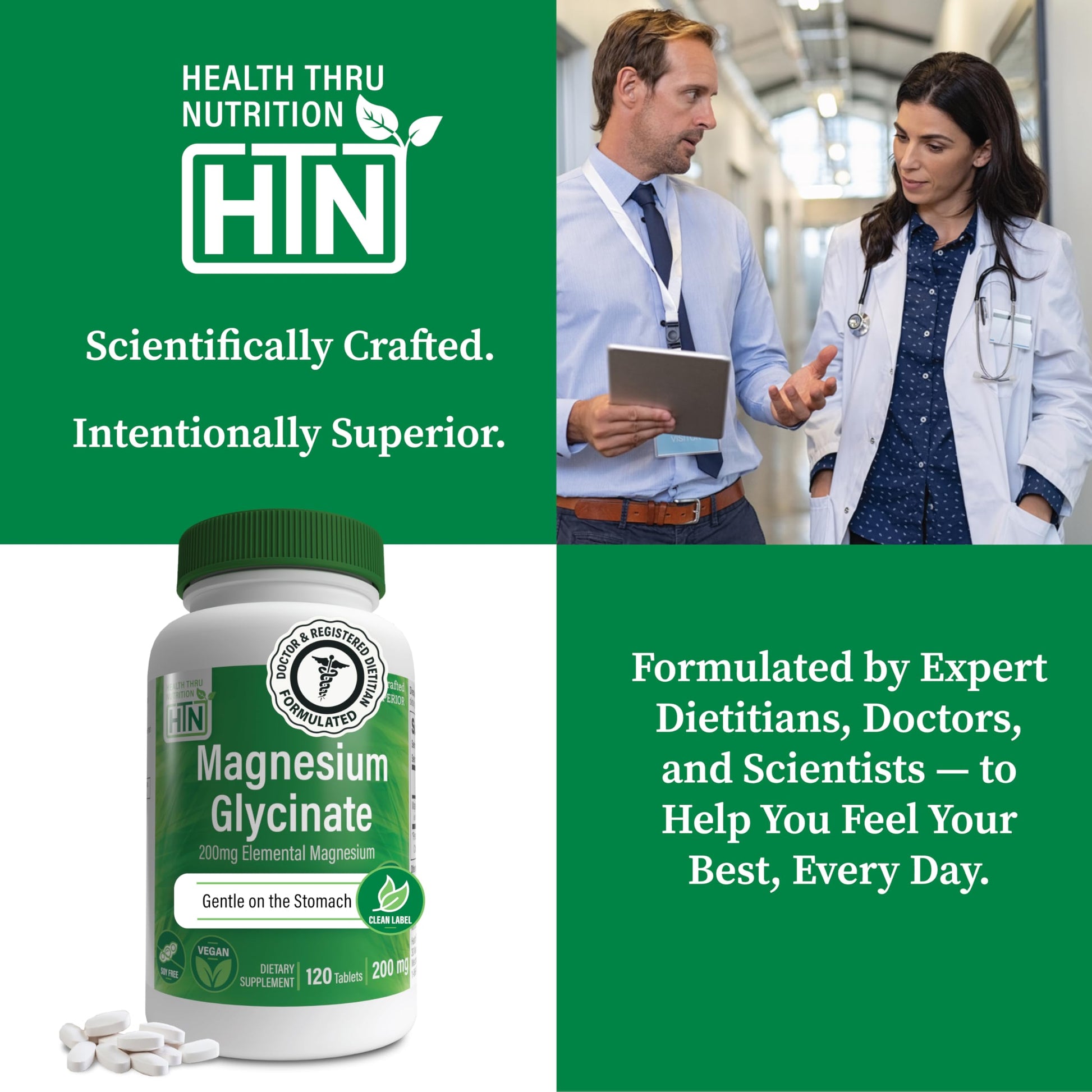 Magnesium Glycinate - Muscle, Nerves, Relaxation & Sleep Supplement | 200mg Elemental Magnesium Fully Reacted Chelated | Gentle on the Stomach | Non-GMO 120 Tablets | by Health Thru Nutrition Health Thru Nutrition buy supplements canada