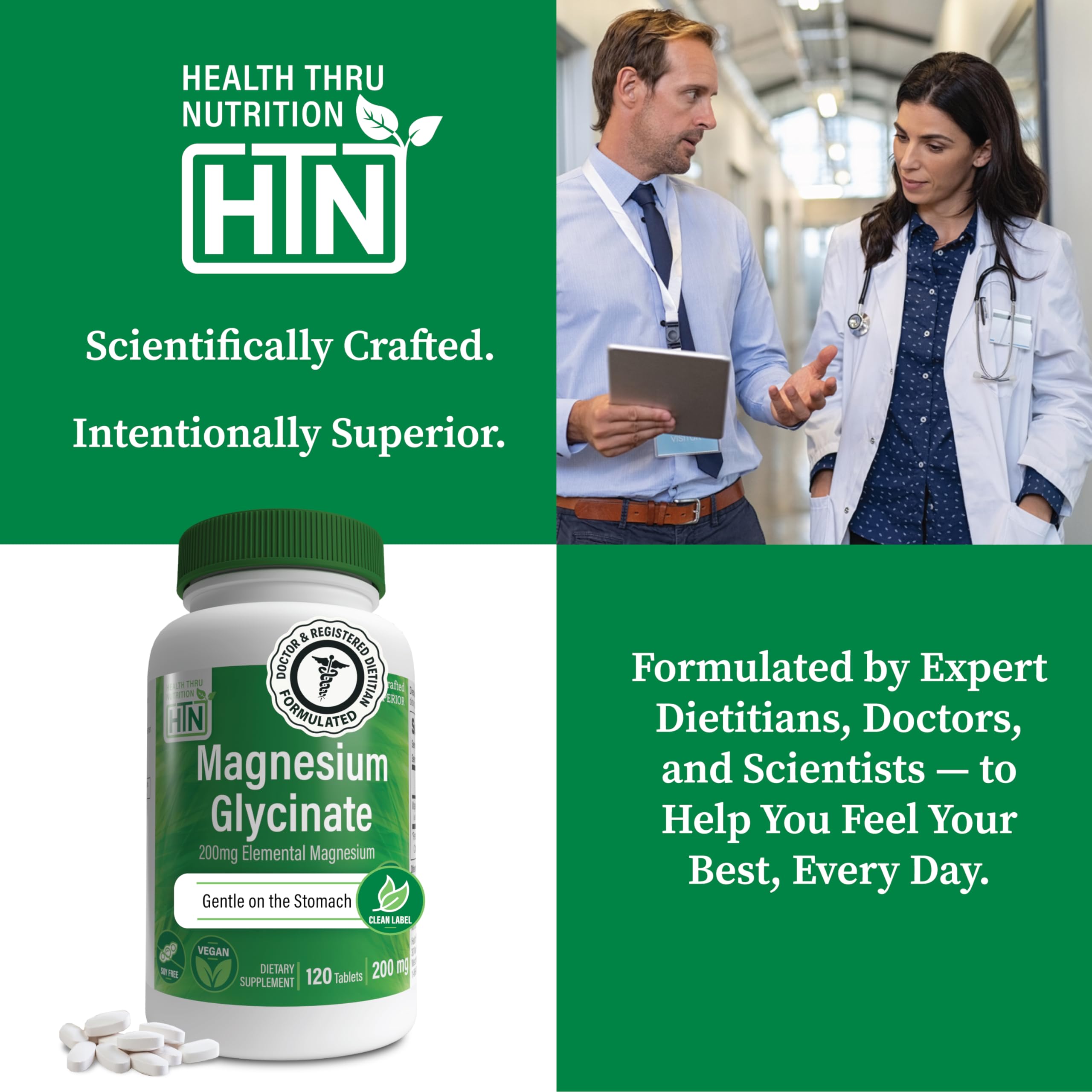 Magnesium Glycinate - Muscle, Nerves, Relaxation & Sleep Supplement | 200mg Elemental Magnesium Fully Reacted Chelated | Gentle on the Stomach | Non-GMO 120 Tablets | by Health Thru Nutrition Health Thru Nutrition buy supplements canada