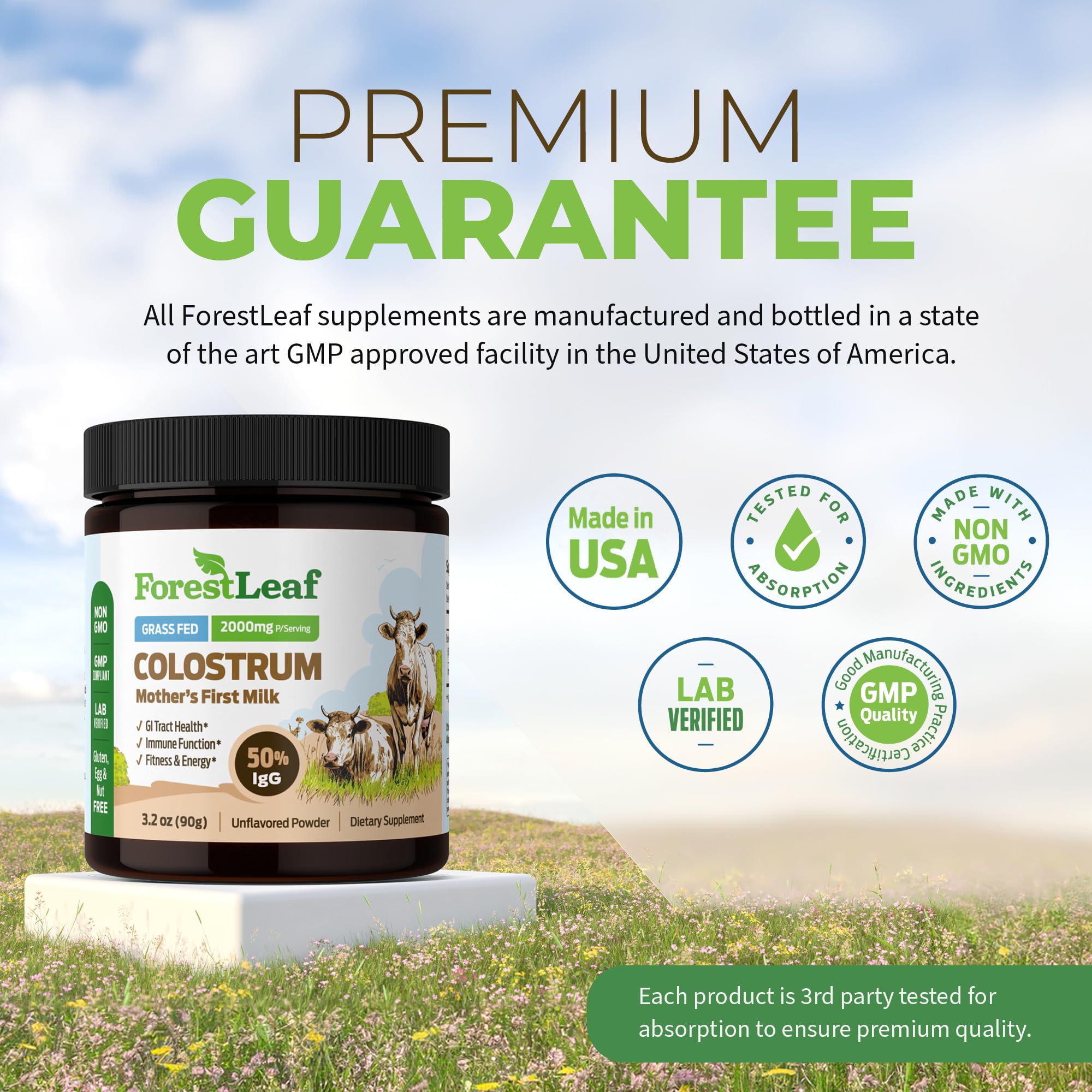 ForestLeaf Colostrum Powder 50% IgG Highest Pure Concentration, Grass Fed Colostrum Supplement for Gut Health, Immune Support and Muscle Recovery, Bovine Colostrum for Humans, Unflavored, 45 Servings ForestLeaf buy supplements canada