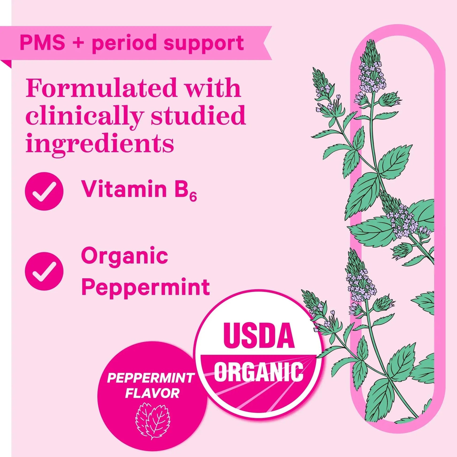 Pink Stork Organic PMS Support Sweets for Teens and Women - Simple & Natural Ingredients Vitamin B6 and Peppermint Pink Stork buy supplements canada