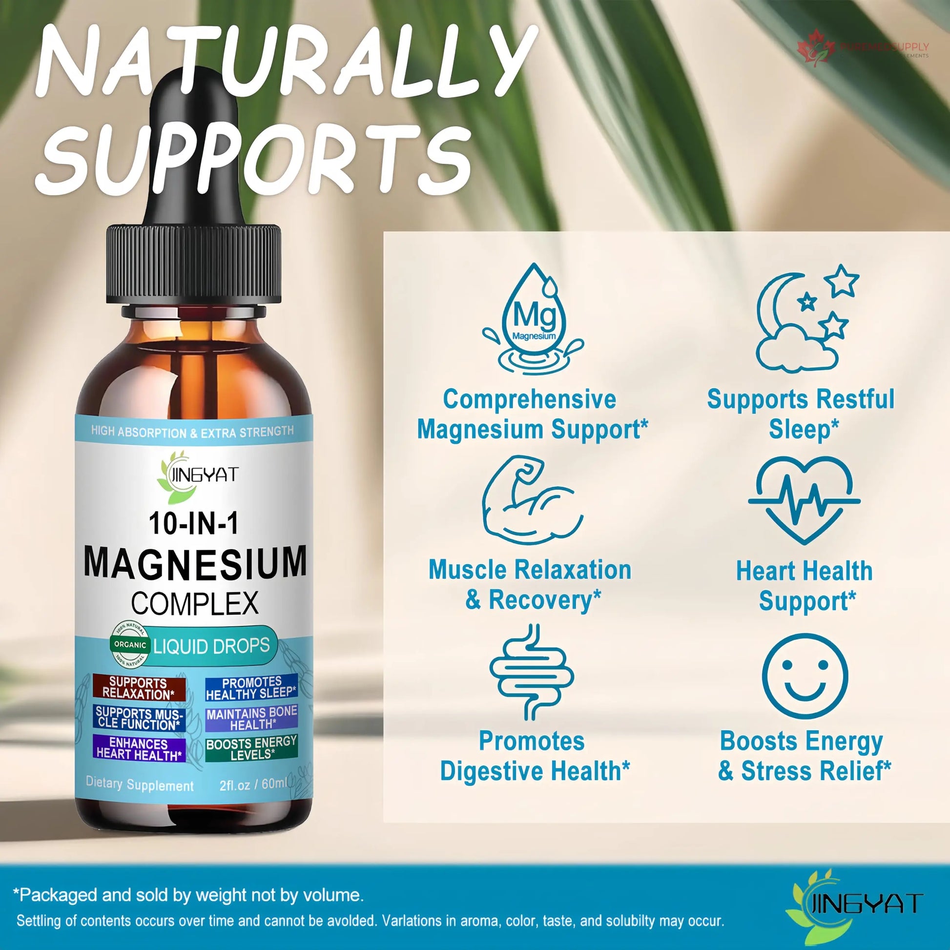 High Absorption Magnesium Complex Drops | 10-in-1 Liquid Magnesium Complex for Women & Men with Glycinate,Citrate,Taurate | for Stress Relief,Sleep,Heart Health | Vegan,Non-GMO,Fast-Acting Formula JINGYAT buy supplements canada