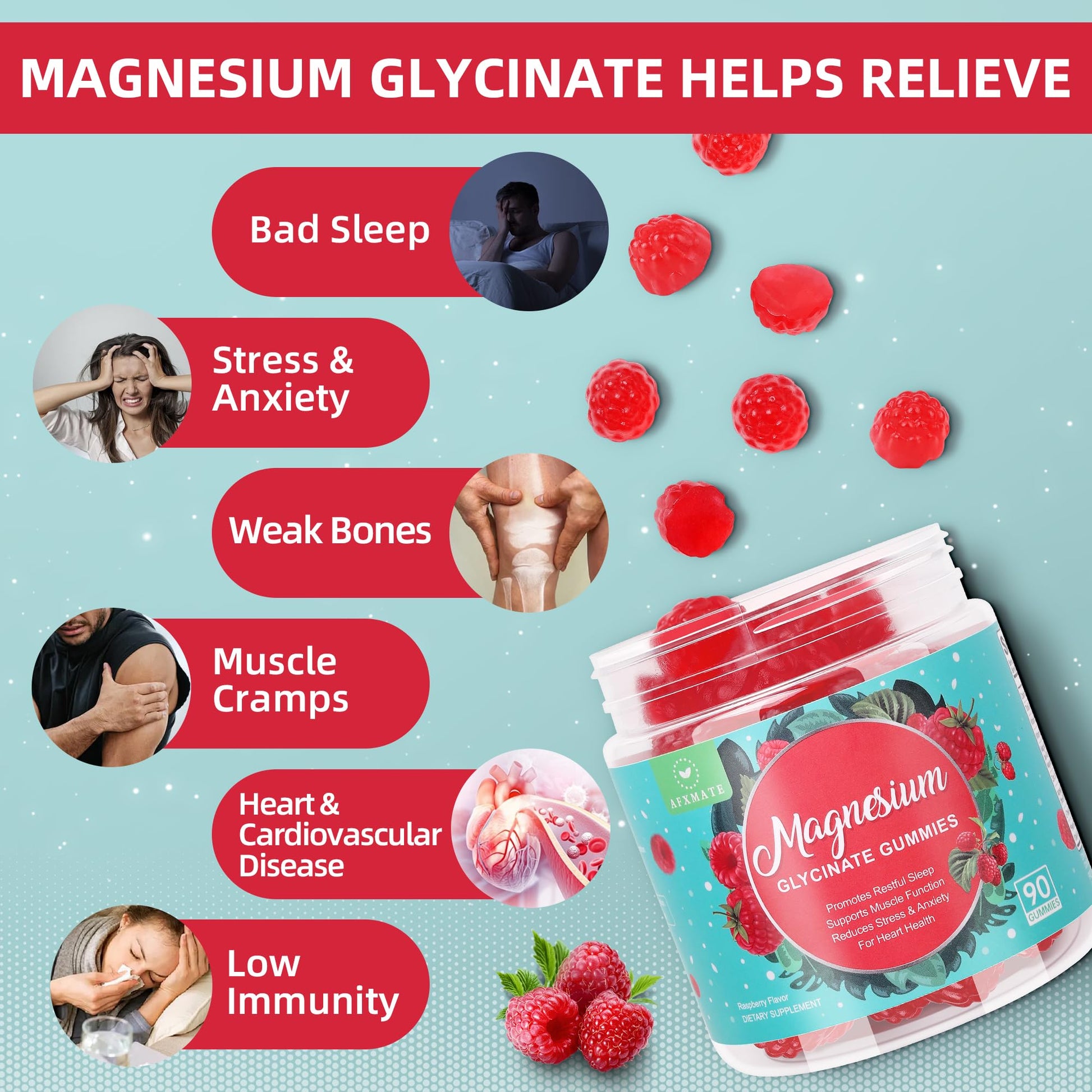 90 Count Magnesium Glycinate Gummies 400 mg - Sugar Free Magnesium Supplement for Adults with Glycinate & Malate, L-Theanine, Ashwagandha, Zinc, Vitamin B6 & D3, Supports Relaxation & Sleep AFXMATE buy supplements canada